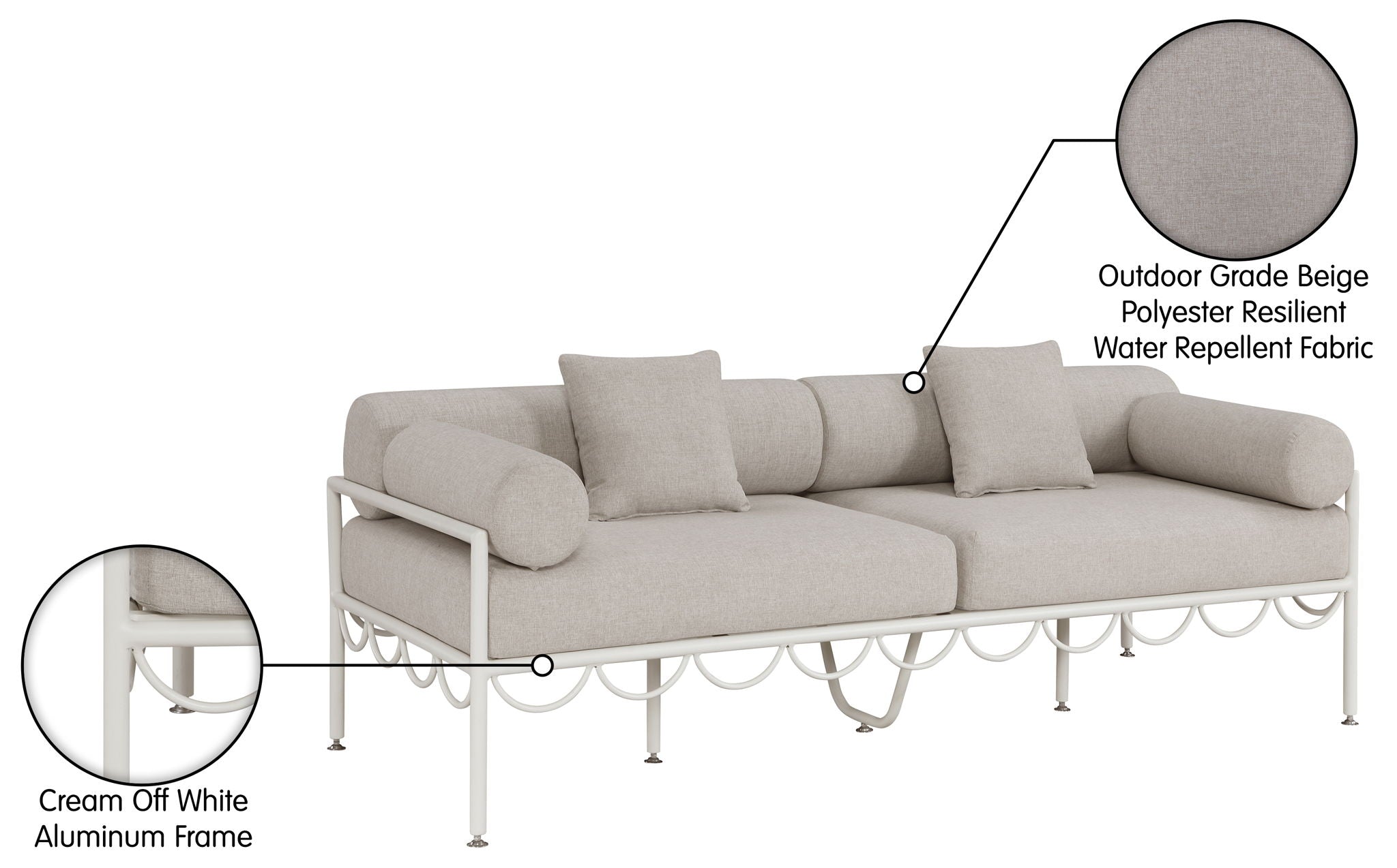Portofino - Resilient Water Repellent Fabric 85.75" Upholstered Outdoor Patio Sofa