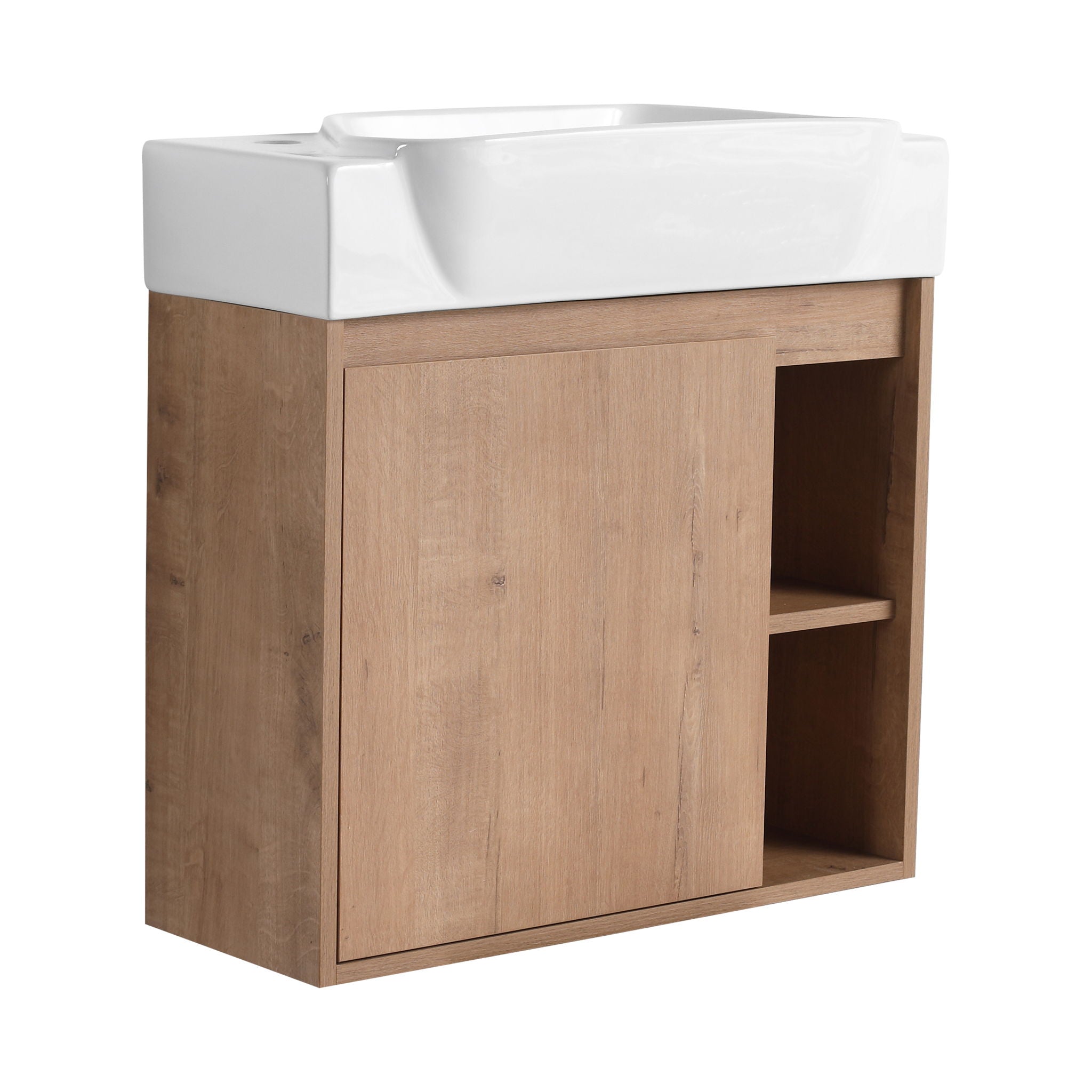 24" Wall Mounted Bathroom Vanity & Sink & Soft Close Door - Imitative Oak / White