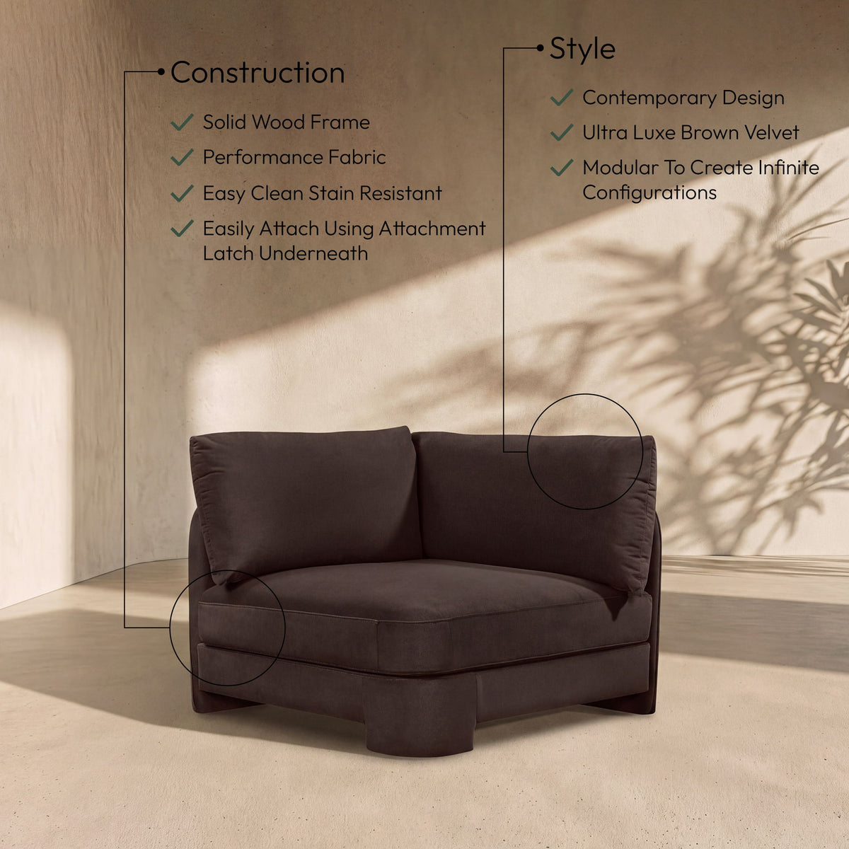 Hammond - Velvet Performance Fabric Upholstered Corner Chair