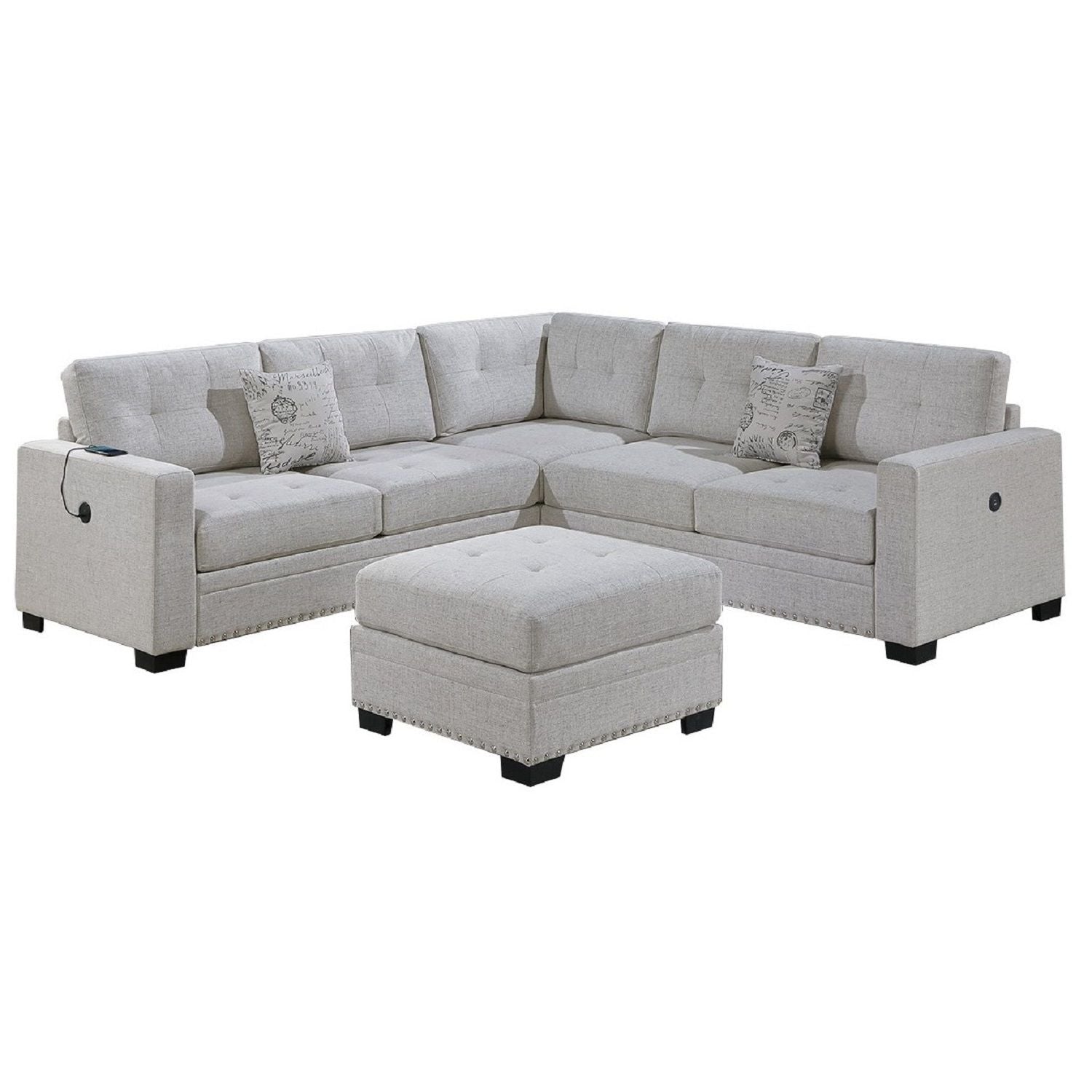 Casual Simple Tufted Sectional 4 Piece Set With USB Loveseat