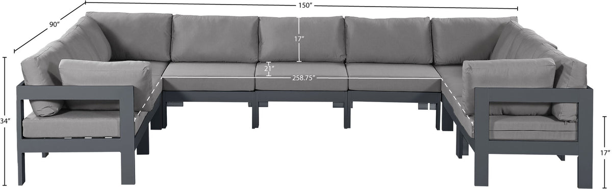 Nizuc - Outdoor Patio 9 Piece Modular Sectional With Gray Frame