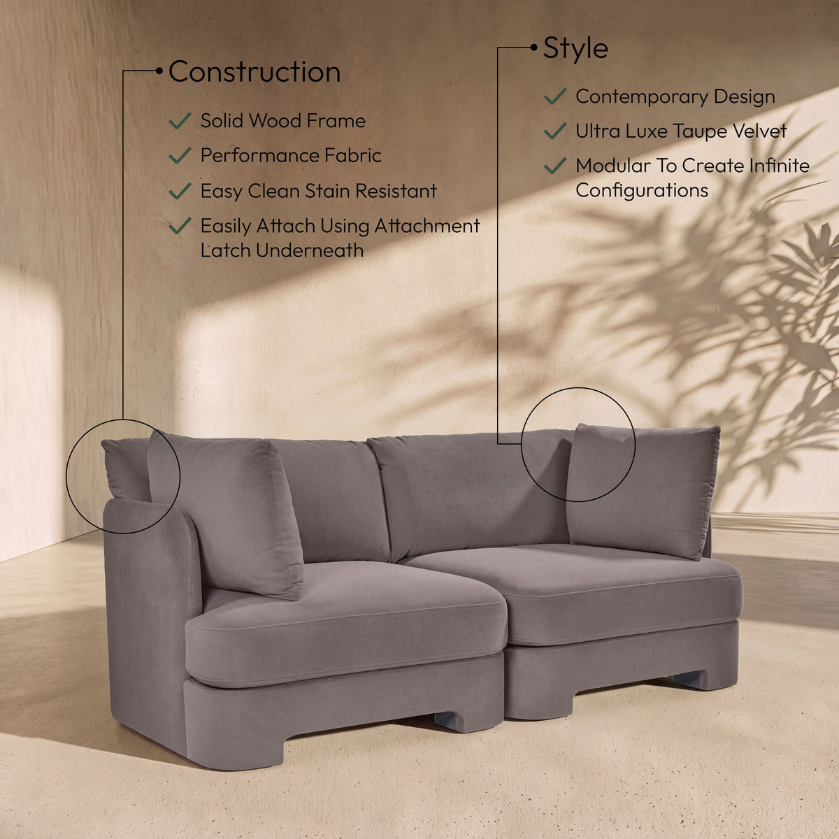 Hammond - Velvet Performance Fabric Upholstered 2 Piece Loveseat