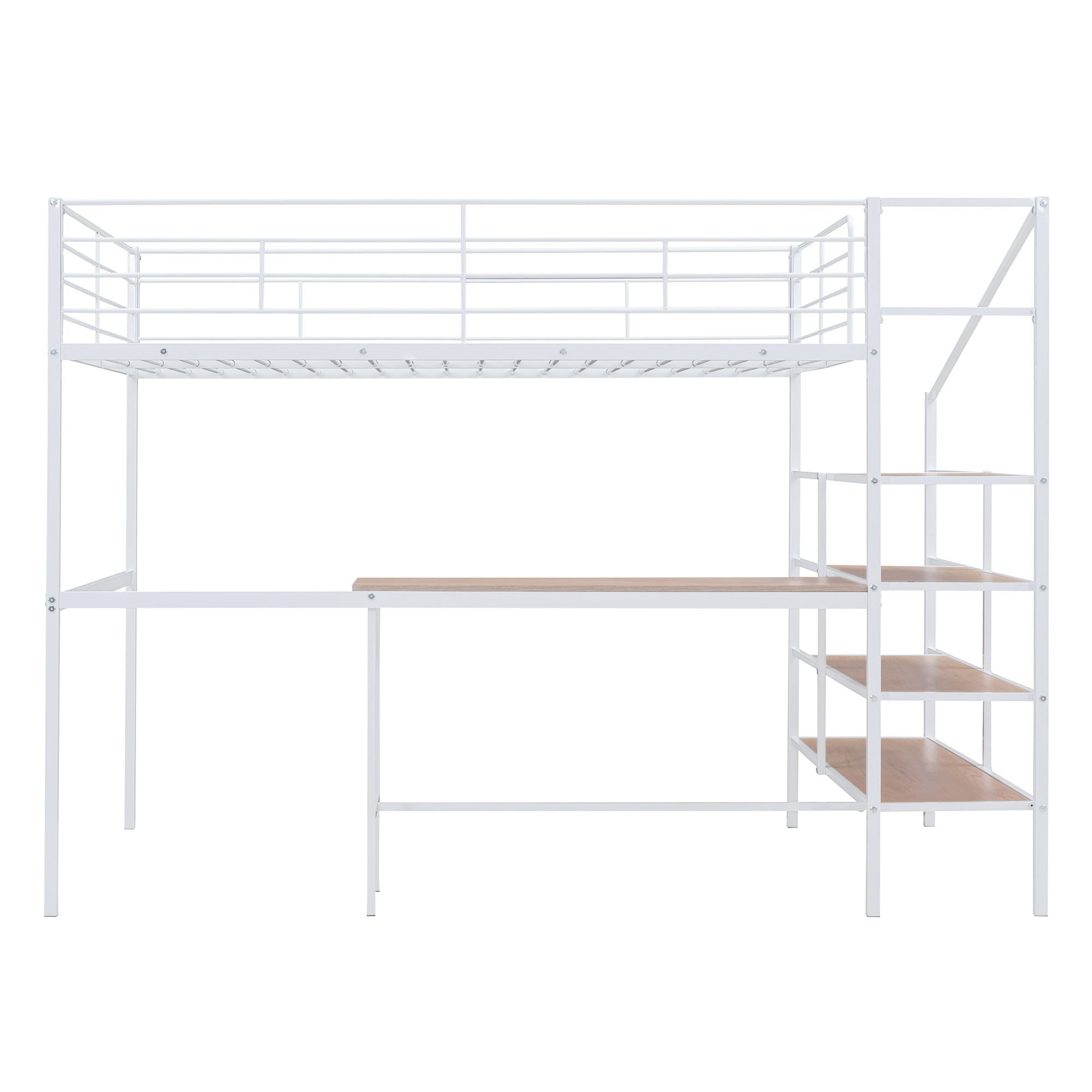 Full Size Loft Bed With Desk And Lateral Storage Ladder - White
