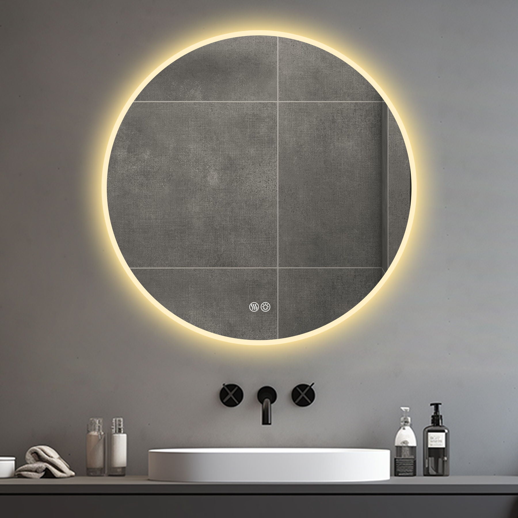 Round LED Bathroom Mirror With Adjustable Lights, Anti Fog & Dimmable For Home Decor - Silver