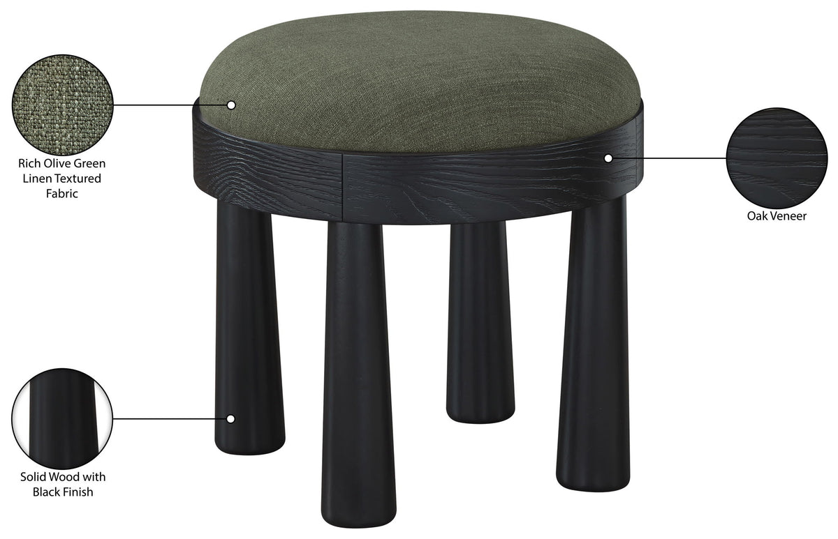 Larea - Linen Textured Fabric Ottoman - Black Base