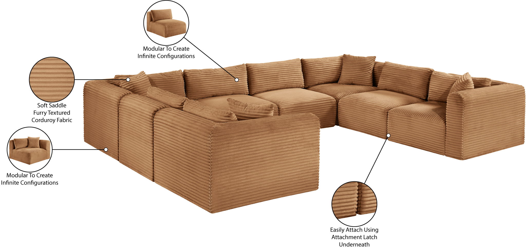 Shaggy - Fabric 8 Piece Modular U-Shaped Sectional