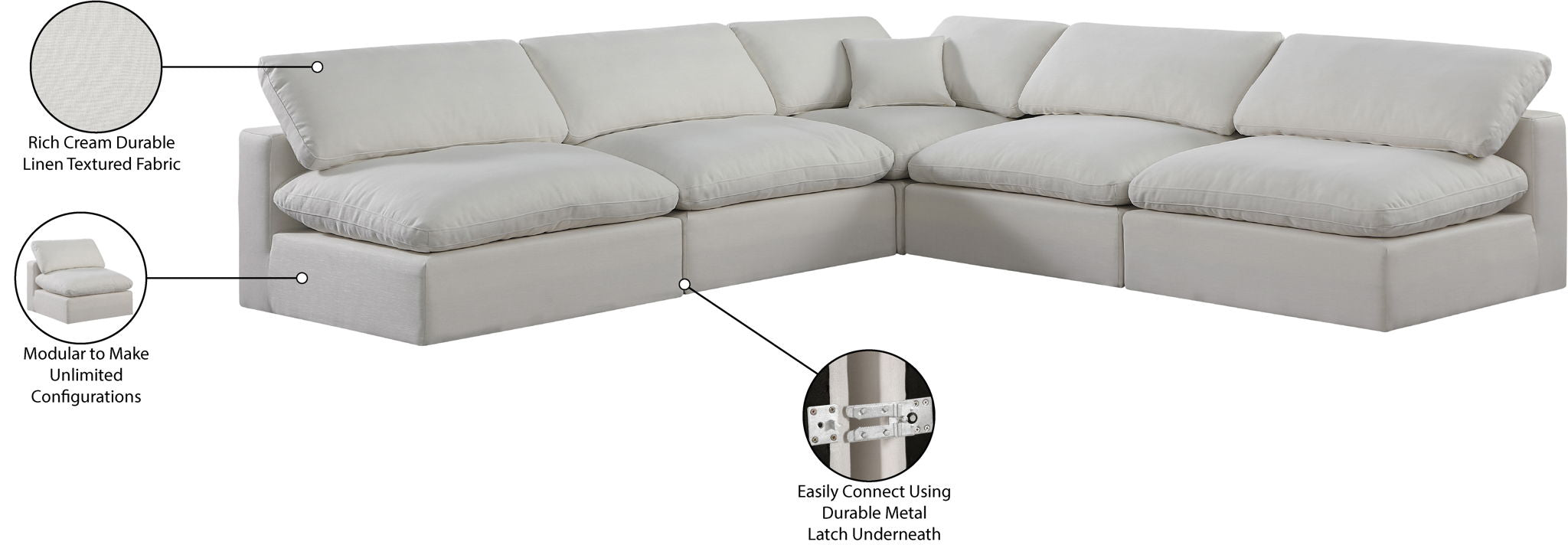 Comfy - 5 Piece Linen Modular Corner Armless Sectional