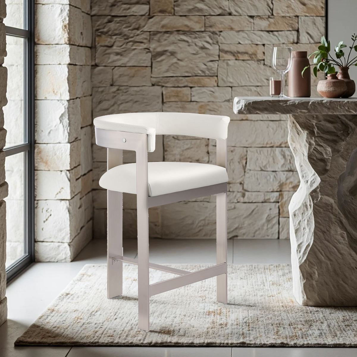 Romeo - Faux Leather Counter Stool With Silver Base (Set of 2)