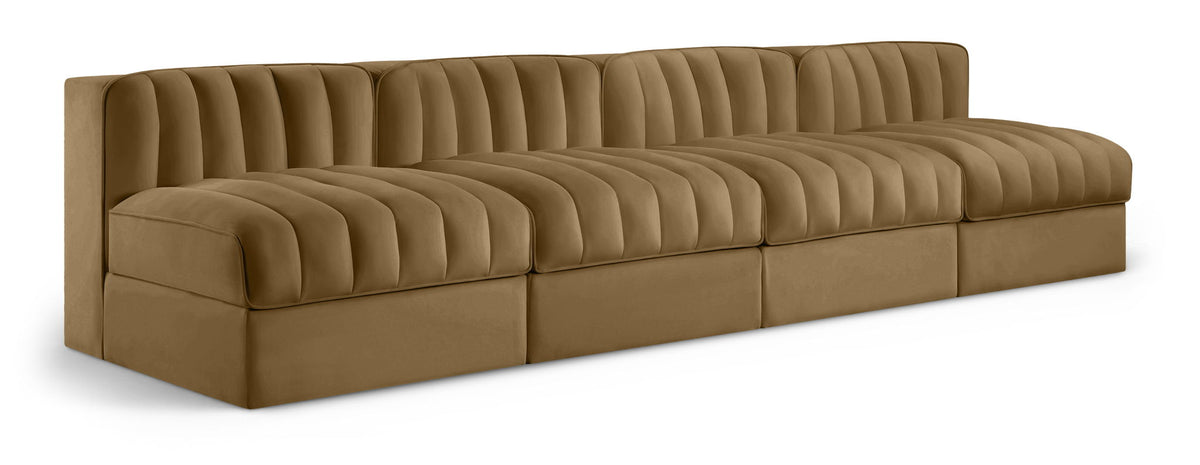 Rummi - Armless Velvet Performance Fabric Upholstered 4 Piece Modular Sofa