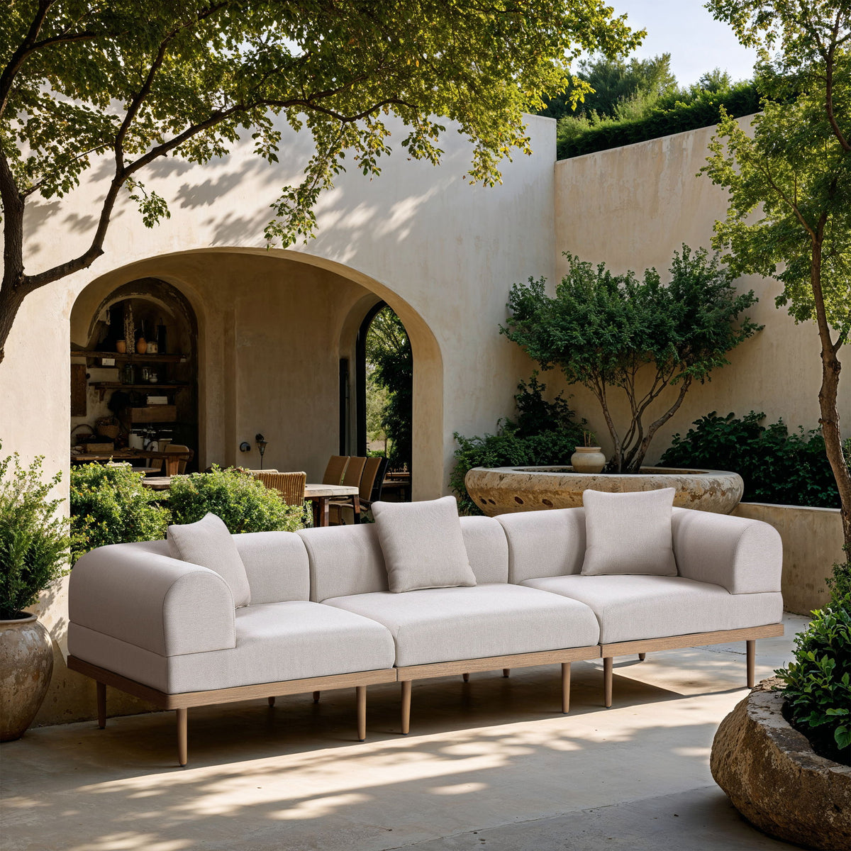 Laguna - 3 Piece Resilient Water Resistant Fabric 106.5" Upholstered Outdoor Patio Modular Sofa