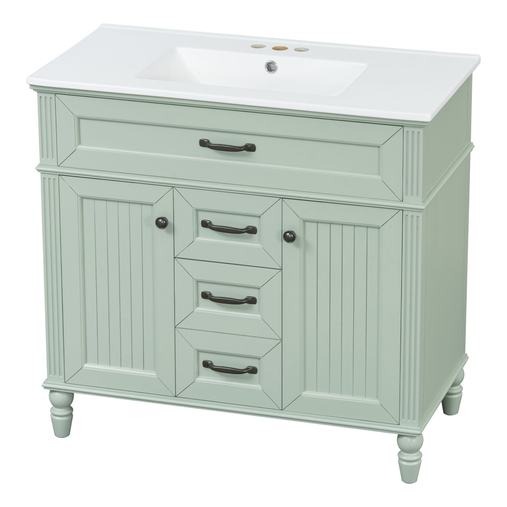 Bathroom Vanity With Sink, Flip-Out Top Drawer, Soft Close Doors, 2 Storage Drawers