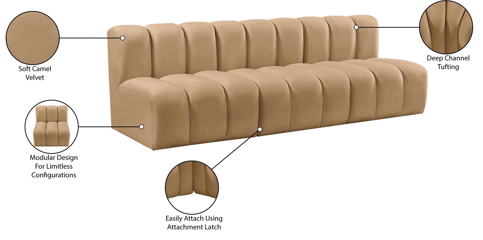 Arc - Velvet 3 Seats Modular Sofa