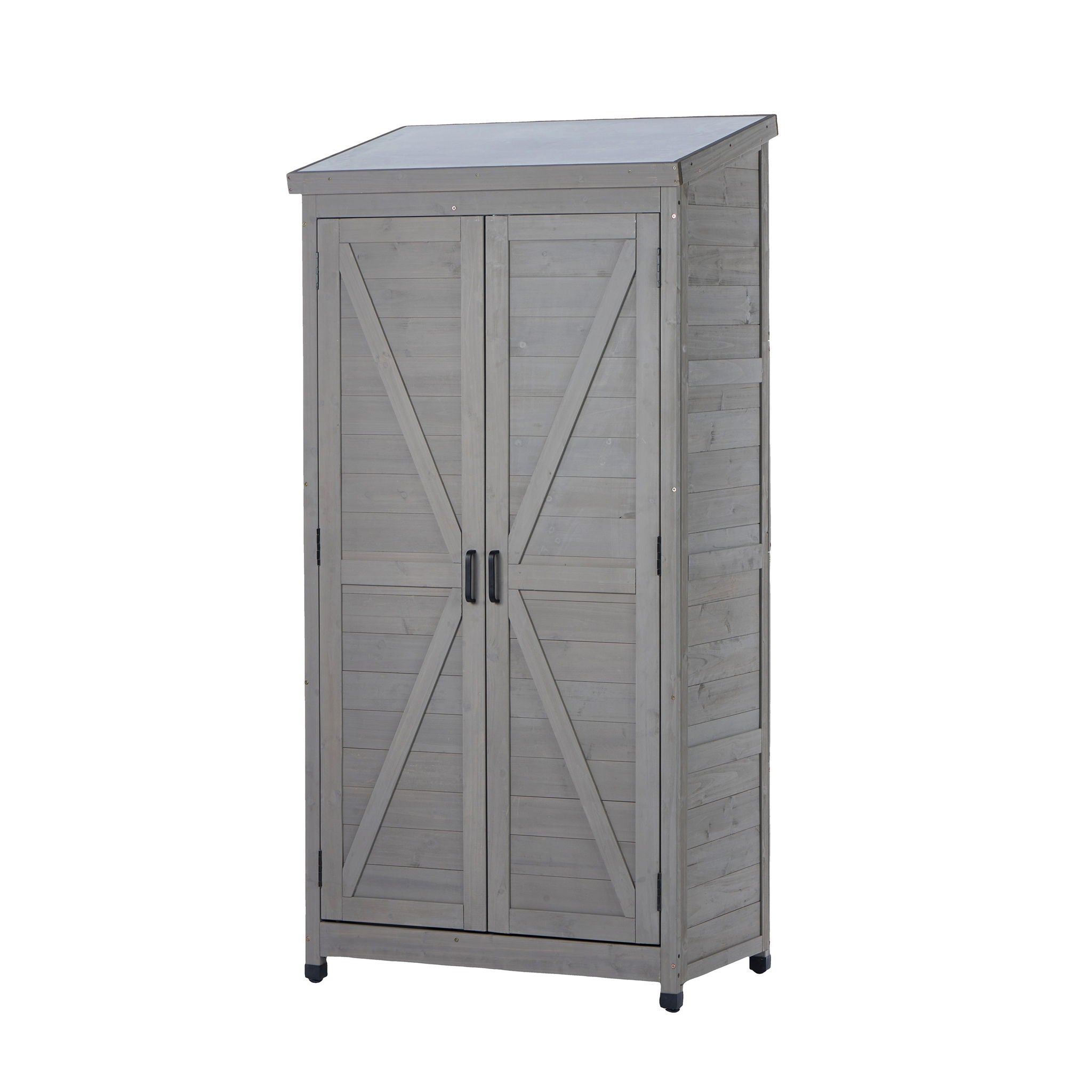 Outdoor Storage Shed With Vertical Tool Cabinet For Backyard