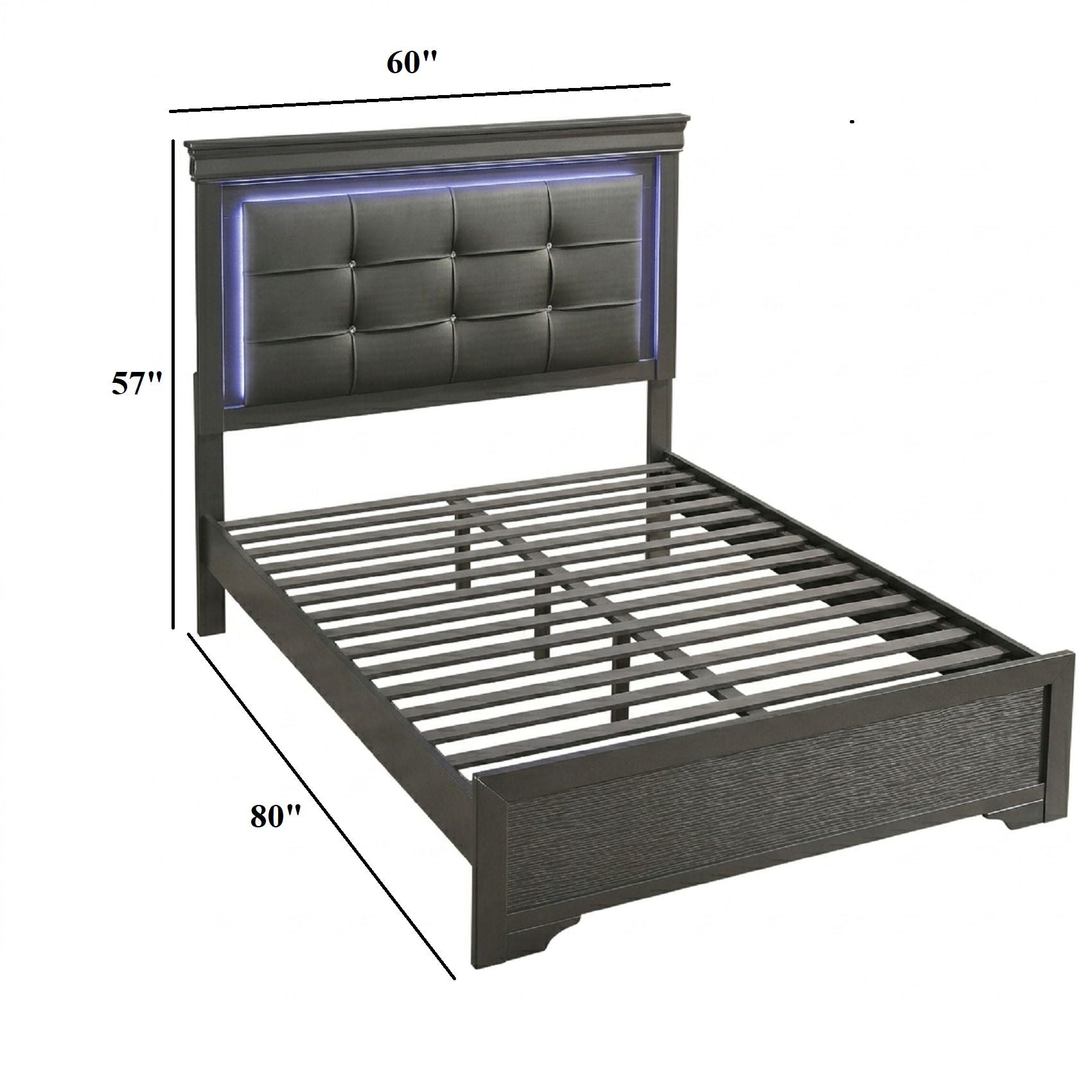 Bed With Square Button Tufting And LED Lights