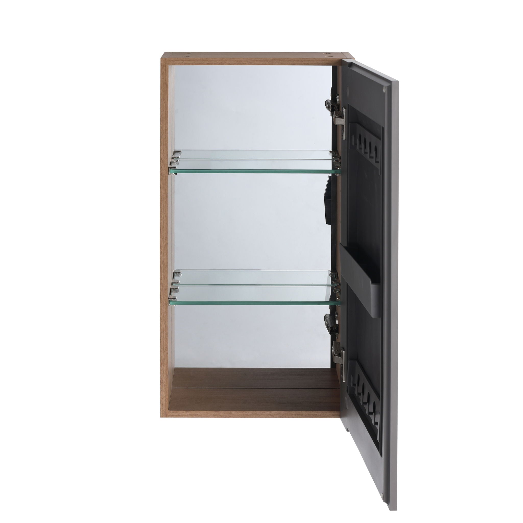 14" Bathroom Mirror Cabinet With Adjustable Shelves, Wall Mounted Medicine Storage Cabinet Frame With Soft Closing Hinges - Imitative Oak