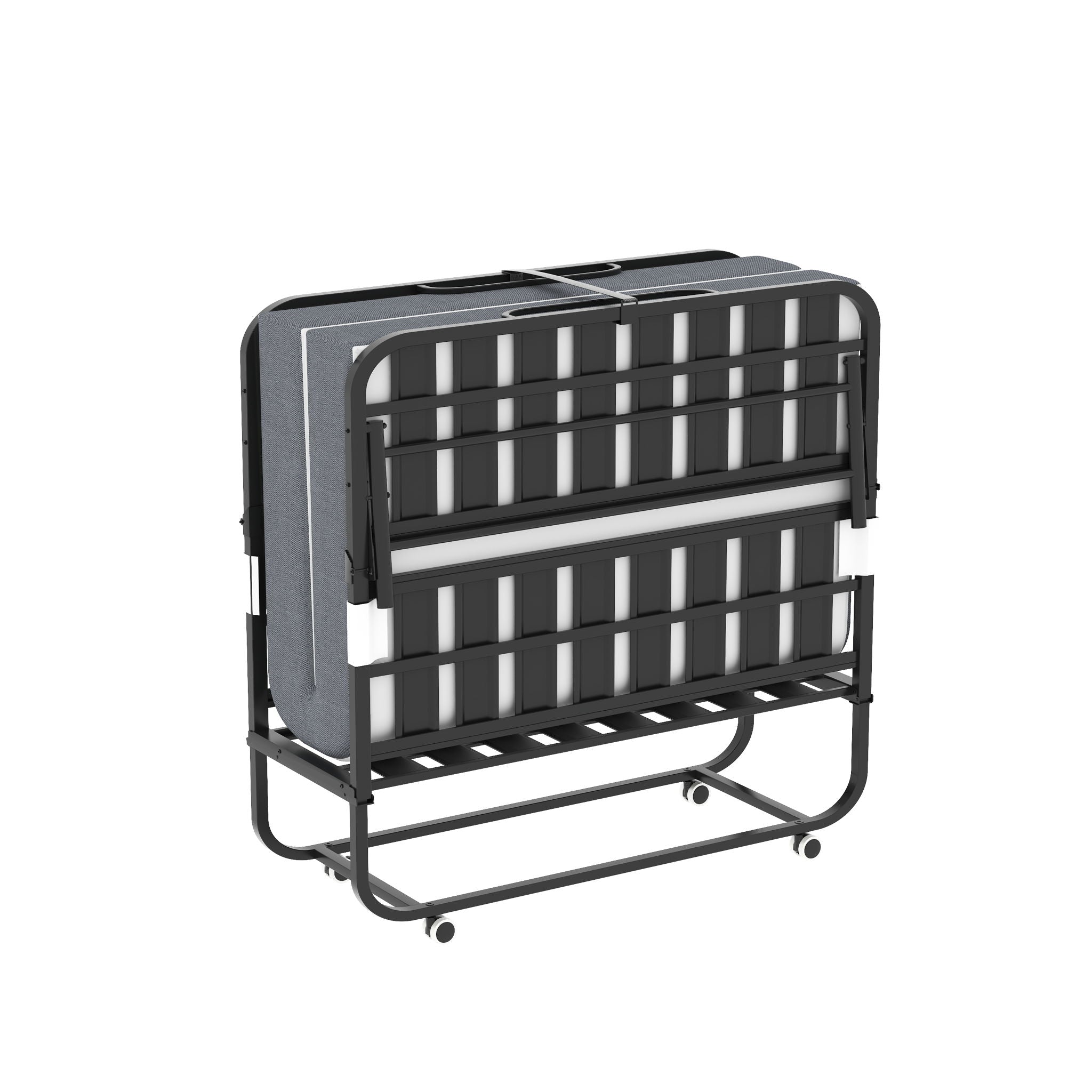 Twin Wide Folding Bed For Tall People, Extra Long & Wide Rollaway With Memory Foam, Heavy-Duty - Black