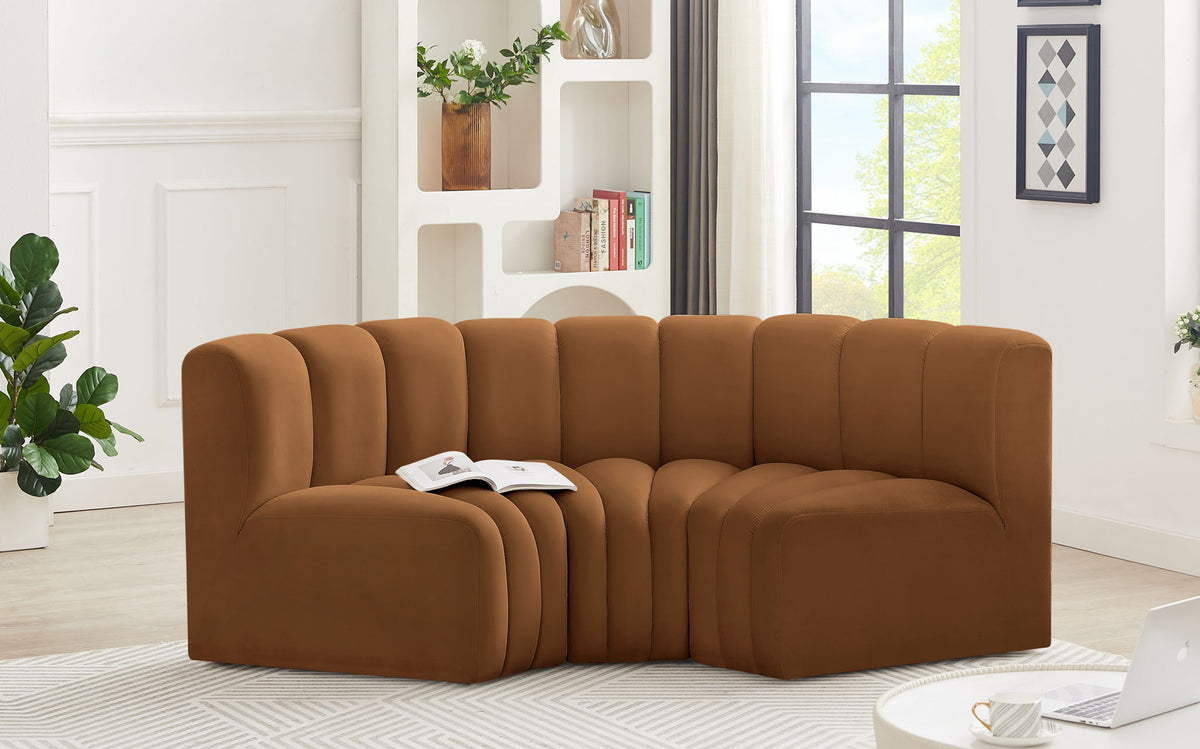 Arc - Velvet 3 Piece Modular U-Shaped Sofa - Saddle