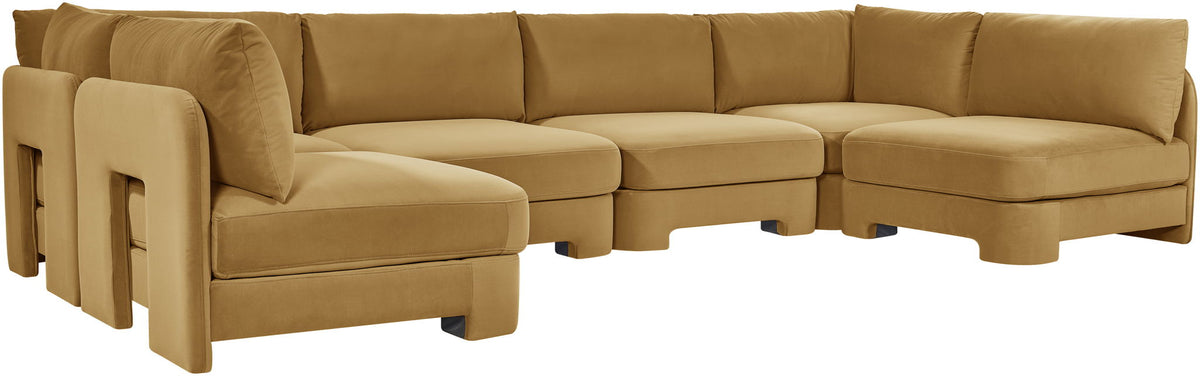 Hammond - Velvet Performance Fabric Upholstered 6 Piece U-Shaped Armless Sectional