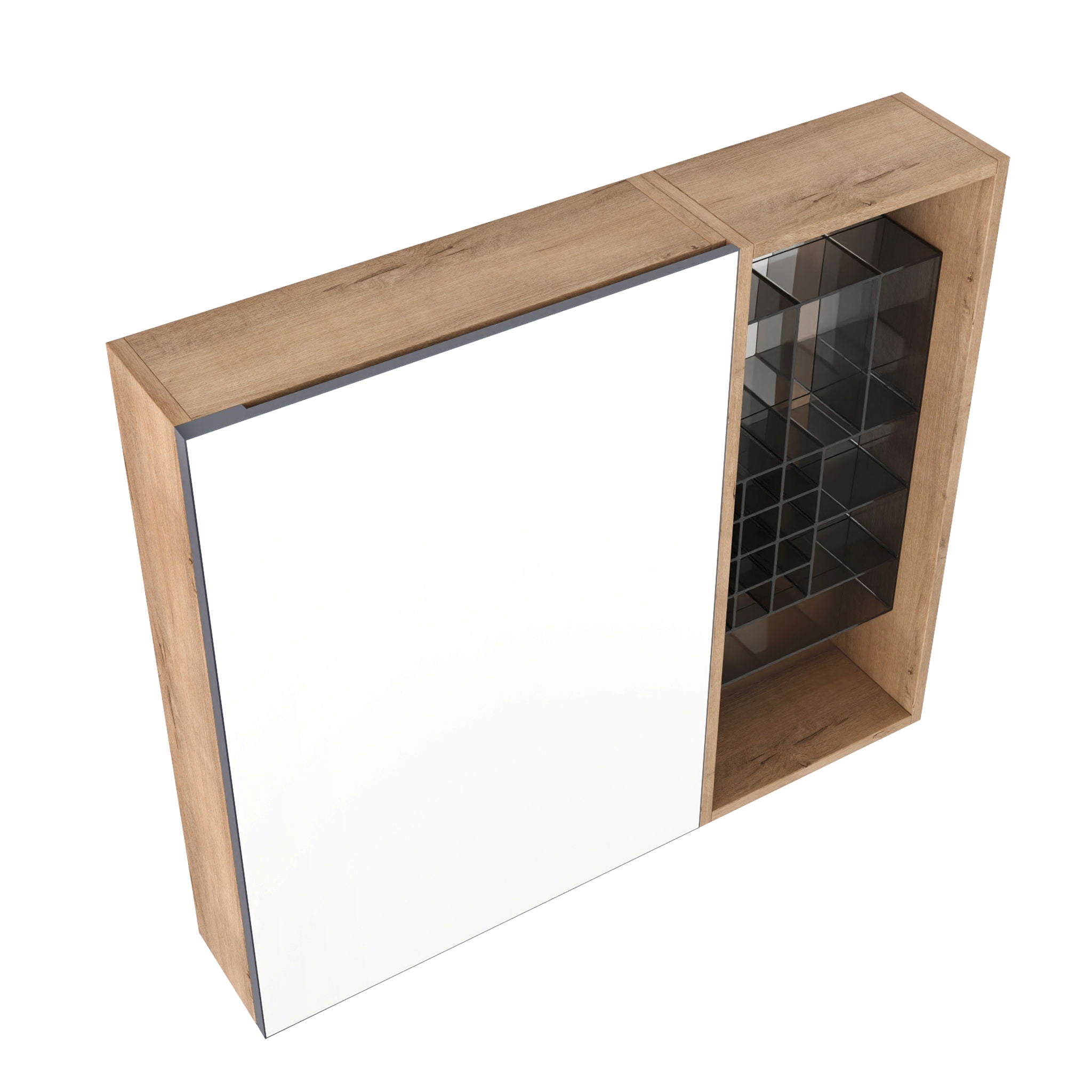 Wall Mounted Bathroom Mirror Cabinet With Adjustable Shelves - Imitative Oak