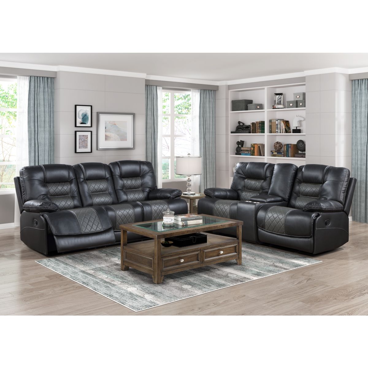 Fabian - Double Glider Reclining Loveseat With Center Console, Receptacles And USB Ports - 2-Tone Gray (Gray / Dark Gray)