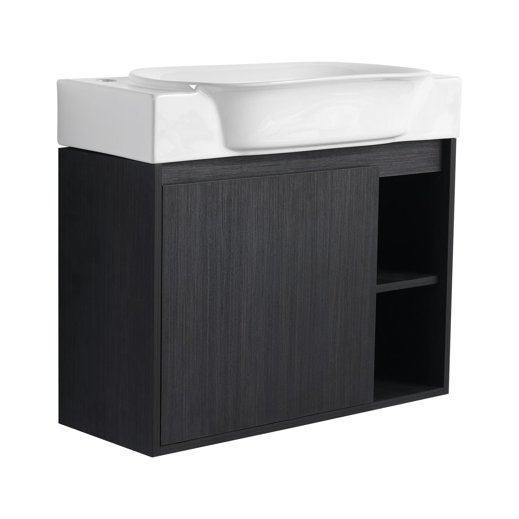 28" Wall Mounted Bathroom Vanity With Sink & Soft Close Door - Black Chestnut