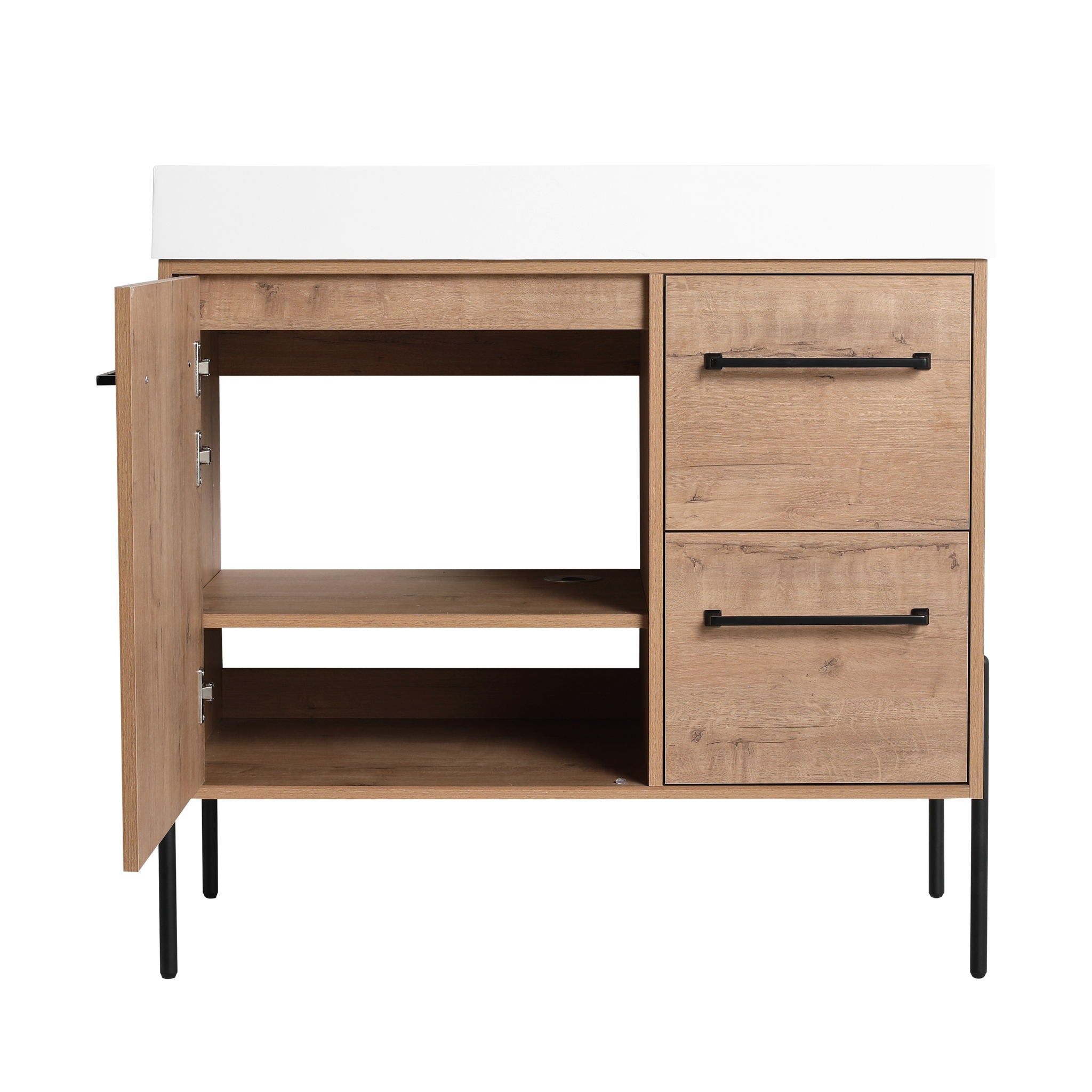 36" Freestanding Bathroom Vanity With Sink, Soft Close Doors & 2 Drawers - Imitative Oak