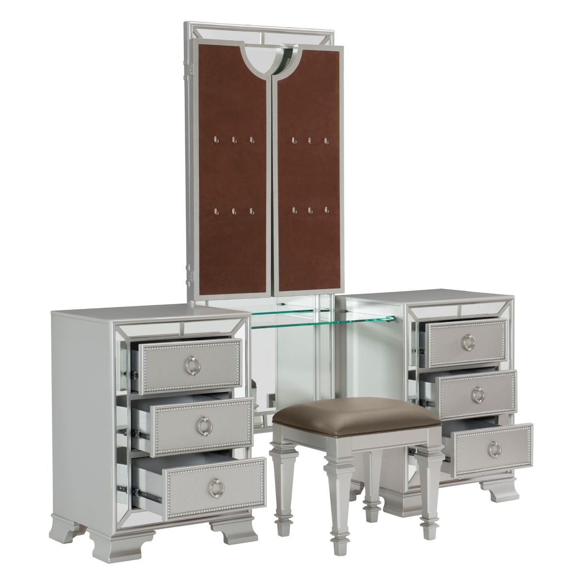 Avondale - Vanity Dresser With Mirror - Silver