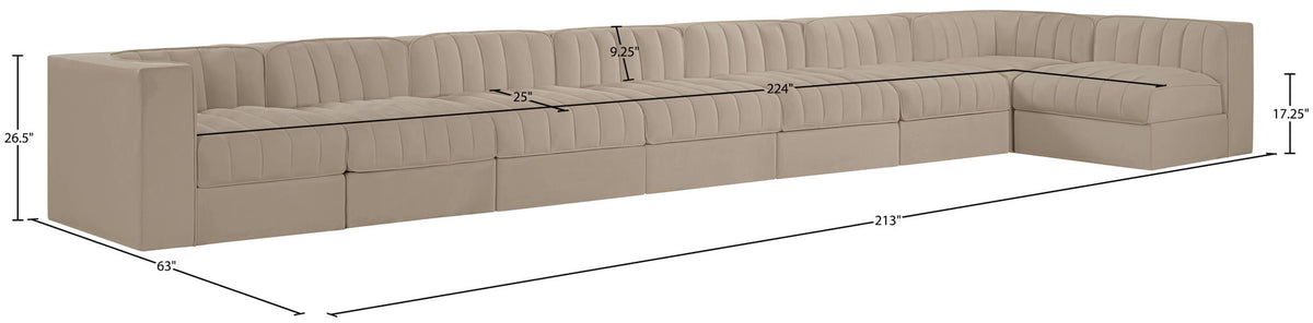 Rummi - Velvet Performance Fabric Upholstered 8 Piece Modular Sectional, L-Shaped (Right)