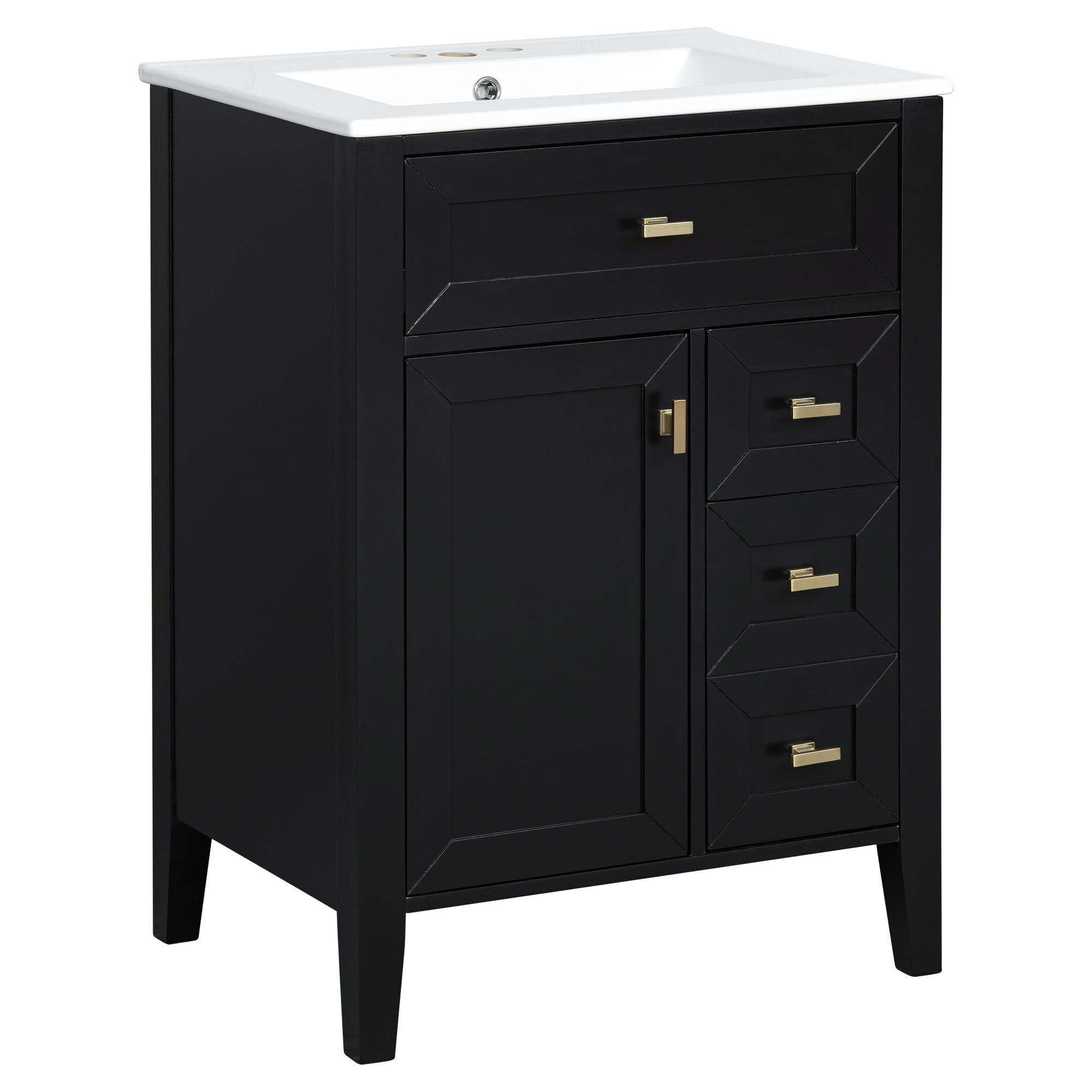 Bathroom Vanity With Sink, 3 Drawers & Cabinet With 2 Tier Door Storage Rack, Soft Close Doors & Drawers