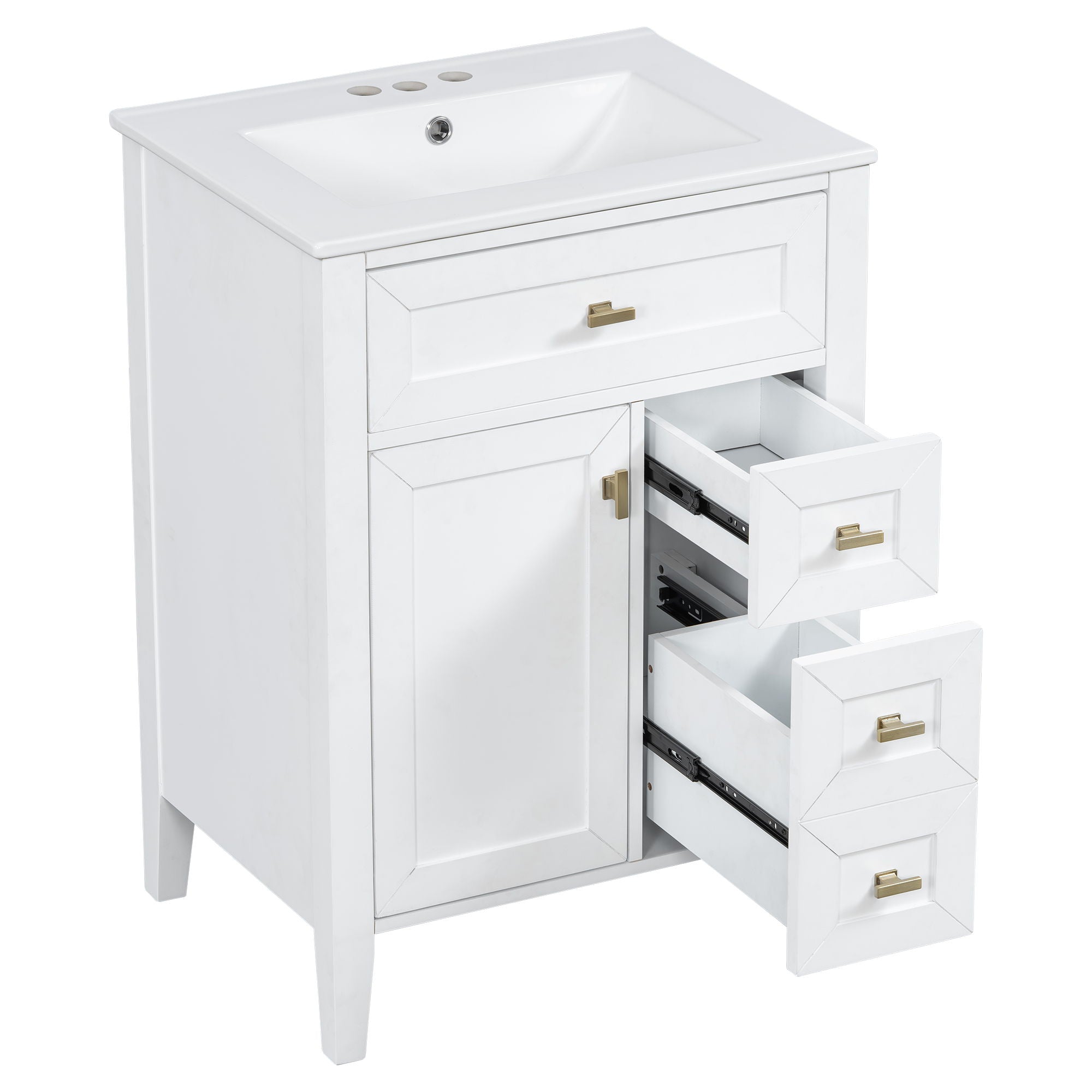 Bathroom Vanity With Sink, 3 Drawers & Cabinet With 2 Tier Door Storage Rack, Soft Close Doors & Drawers