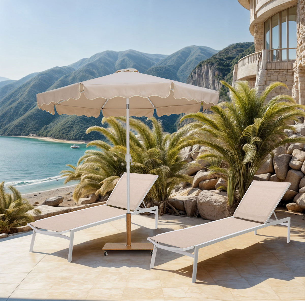 Amalfi - Aluminum Patio Umbrella - Light Brown Base / White Pole