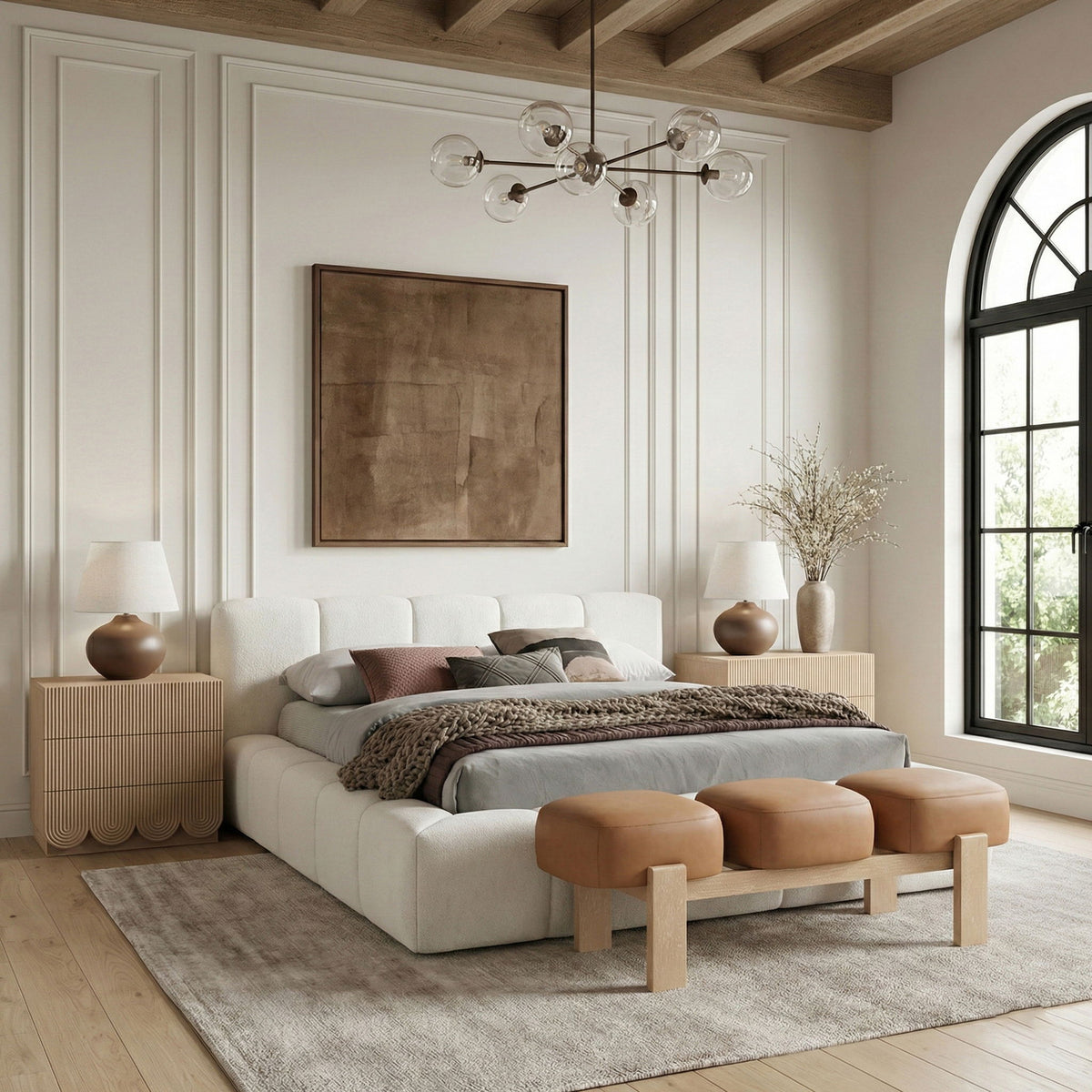 Woodcrest - Vegan Leather Upholstered Bench - Painted Natural Base