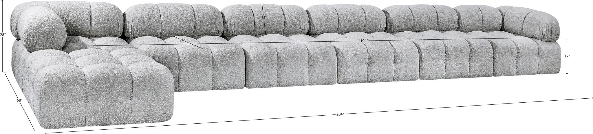 Ames - 7 Piece Boucle Fabric Modular L-Shaped Sectional