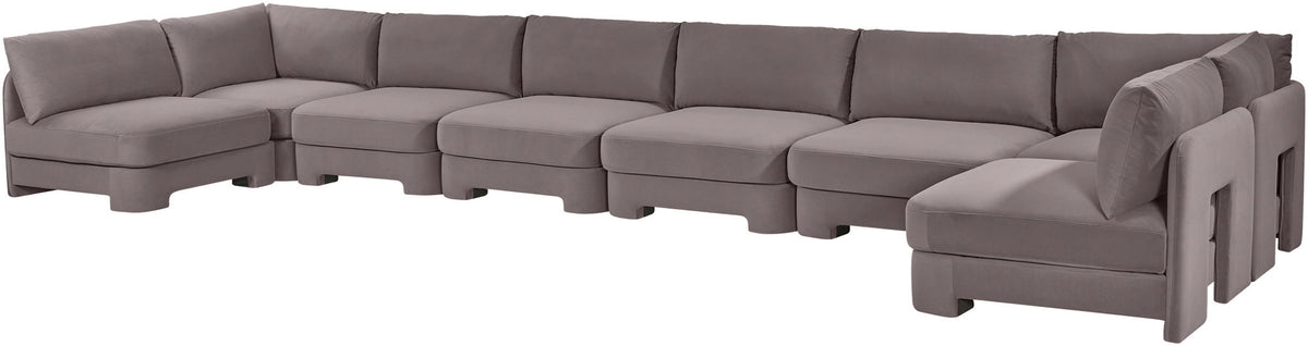 Hammond - Velvet Performance Fabric Upholstered 8 Piece U-Shaped Armless Sectional - Beige
