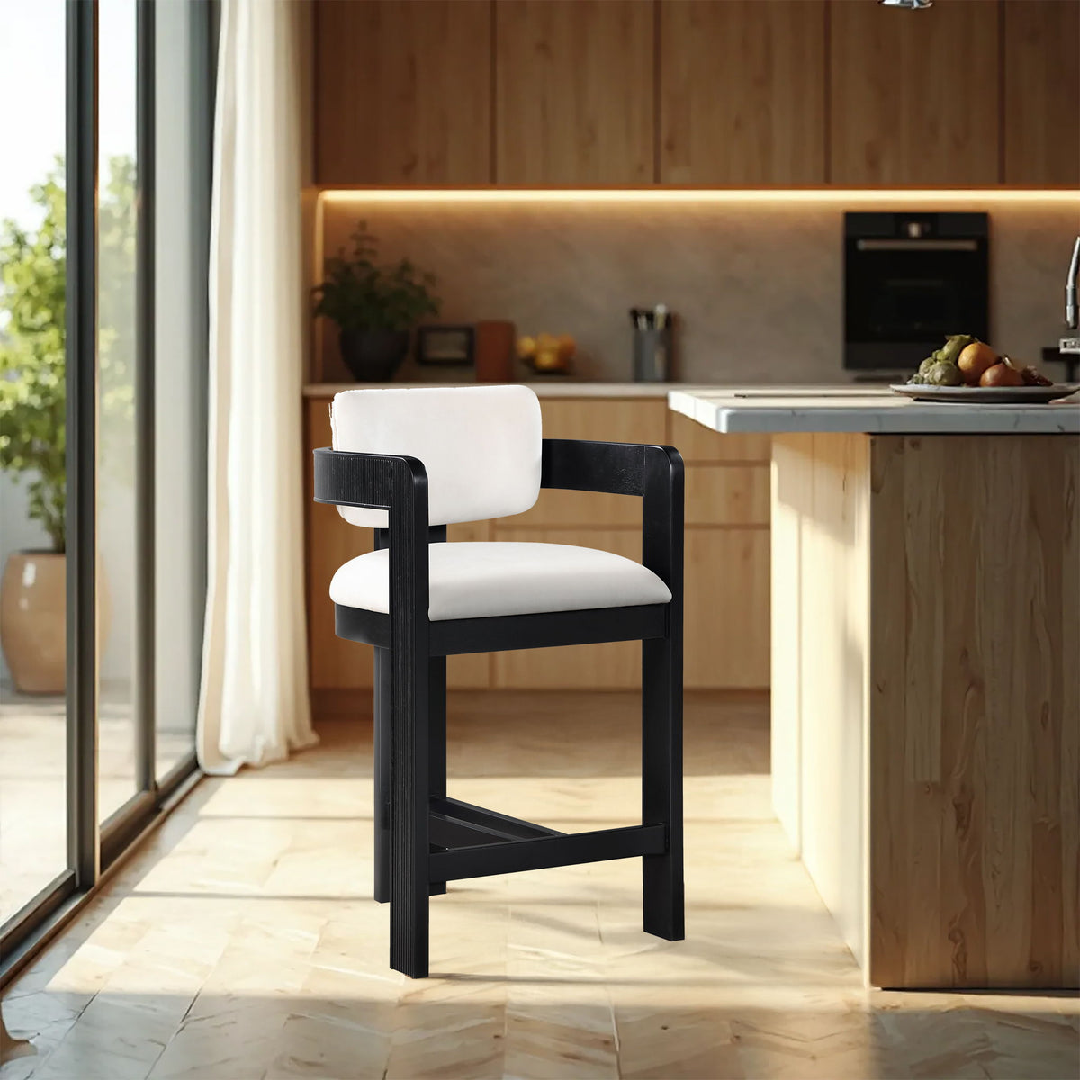 Sacha - Velvet Stool With Black Base