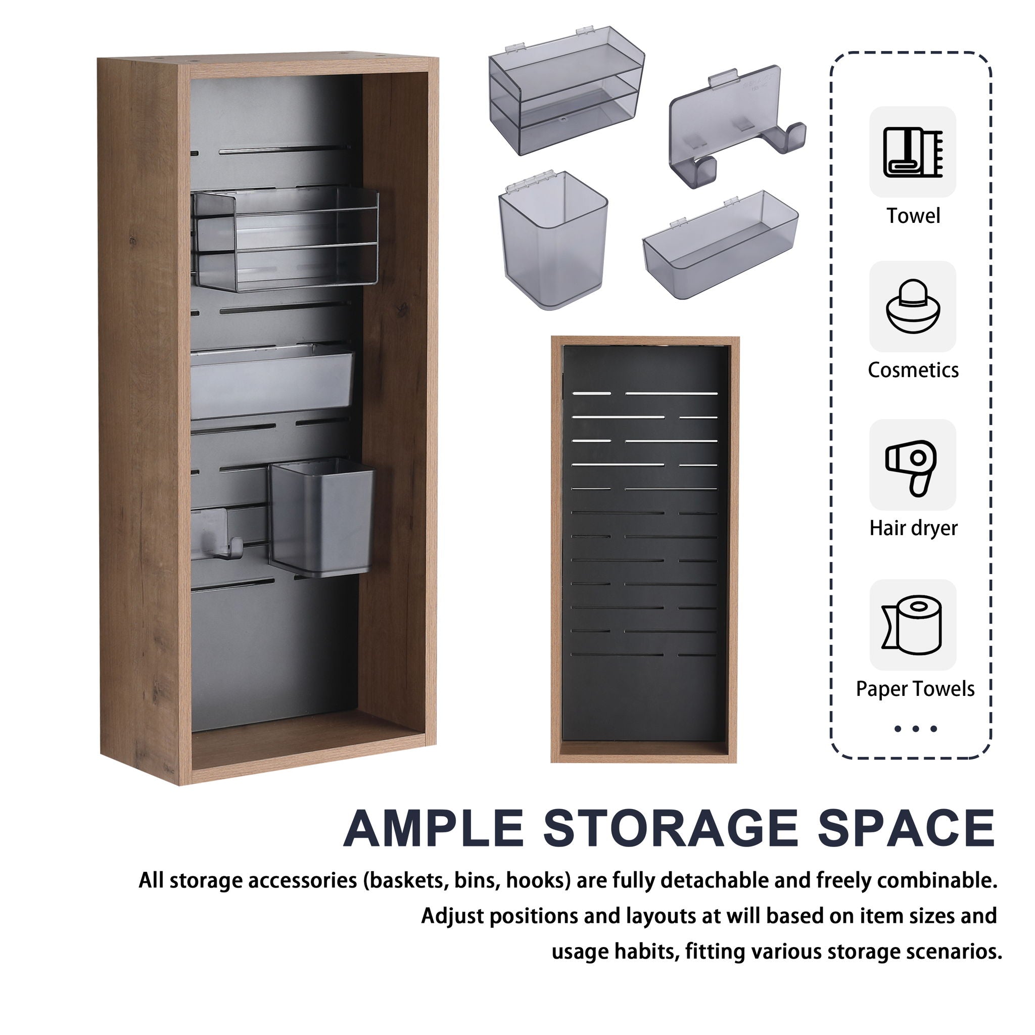 Wall Mounted Storage Cabinet With 4 Diy Accessories - Imitative Oak