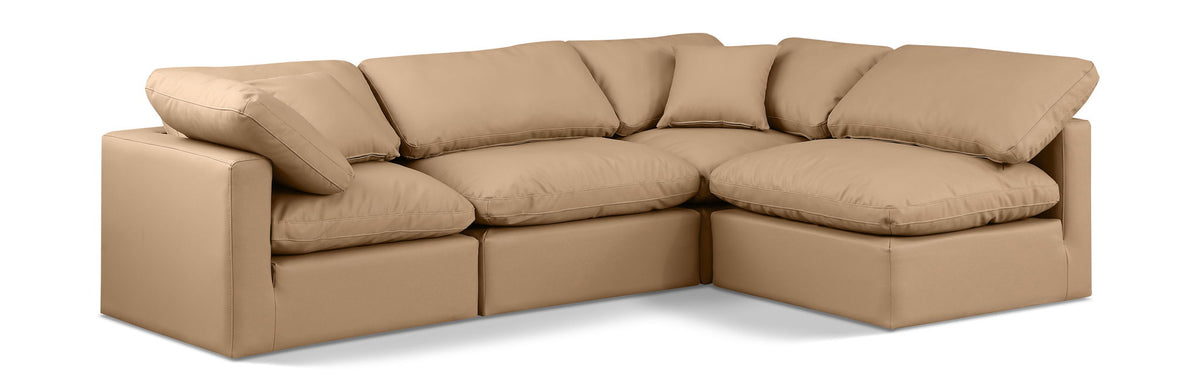 Indulge - Faux Leather 4 Piece Modular Sectional - Tan