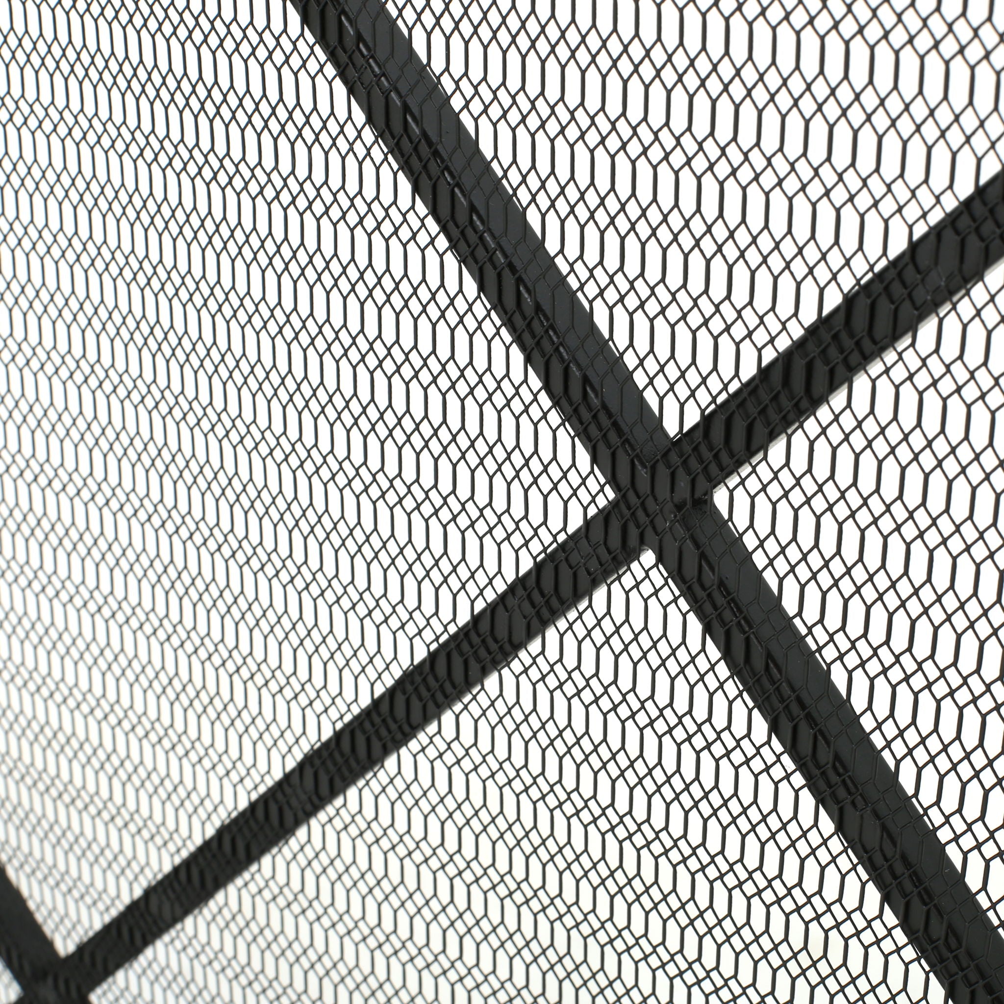 Minimalist Single Panel Iron Fireplace Screen With Diamond Design - Black