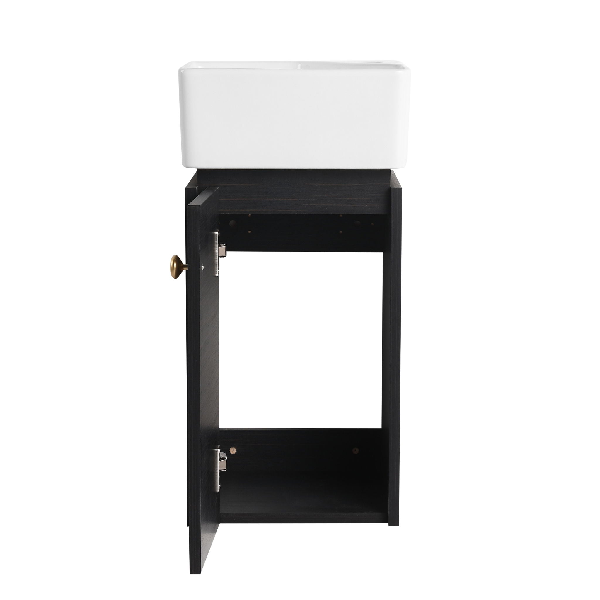 Compact Bathroom Vanity With Sink, Soft Close Door - Black Chestnut