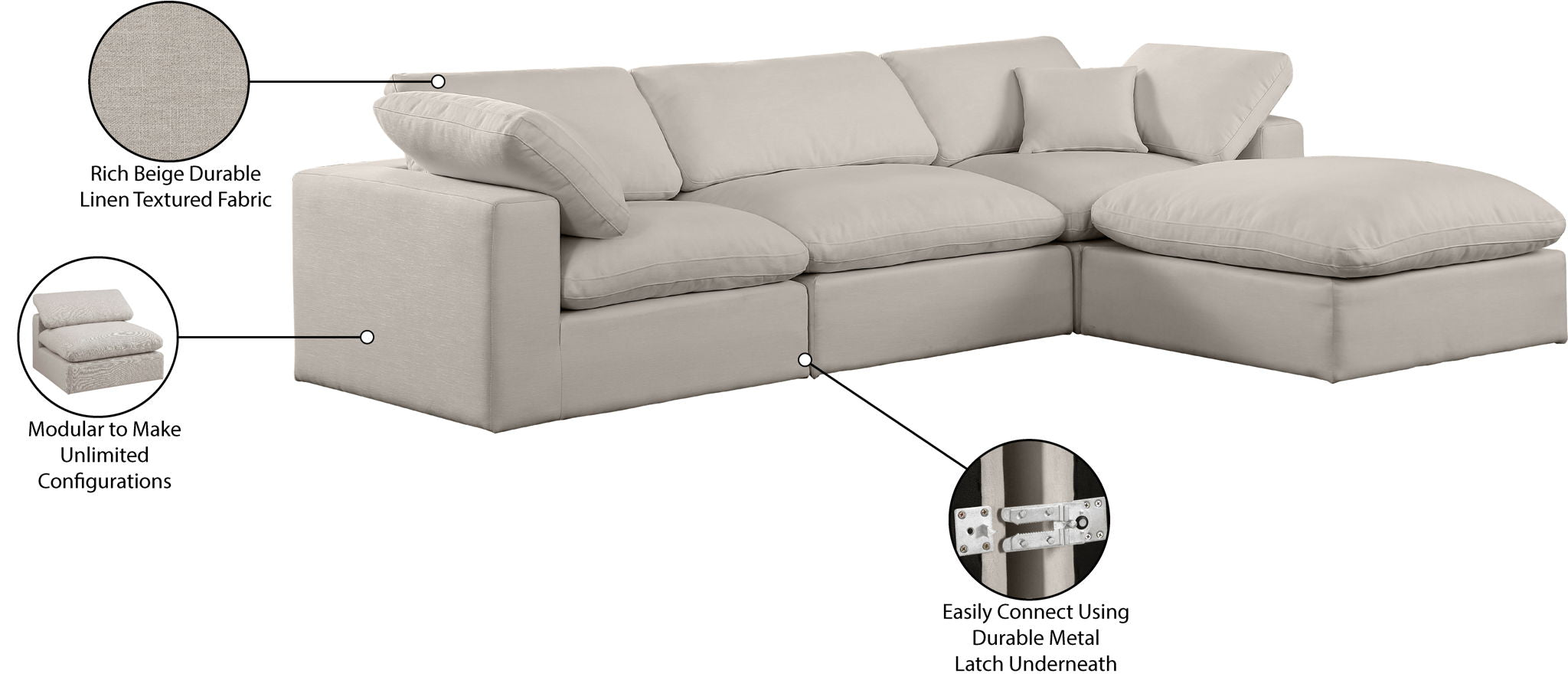 Comfy - 4 Piece Linen Fabric Modular Sectional With Chaise