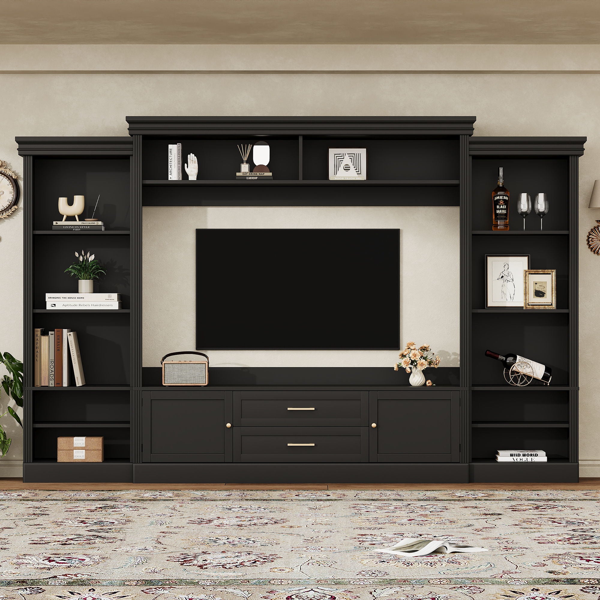 Elegant Entertainment Center Wall Unit With Bookshelves