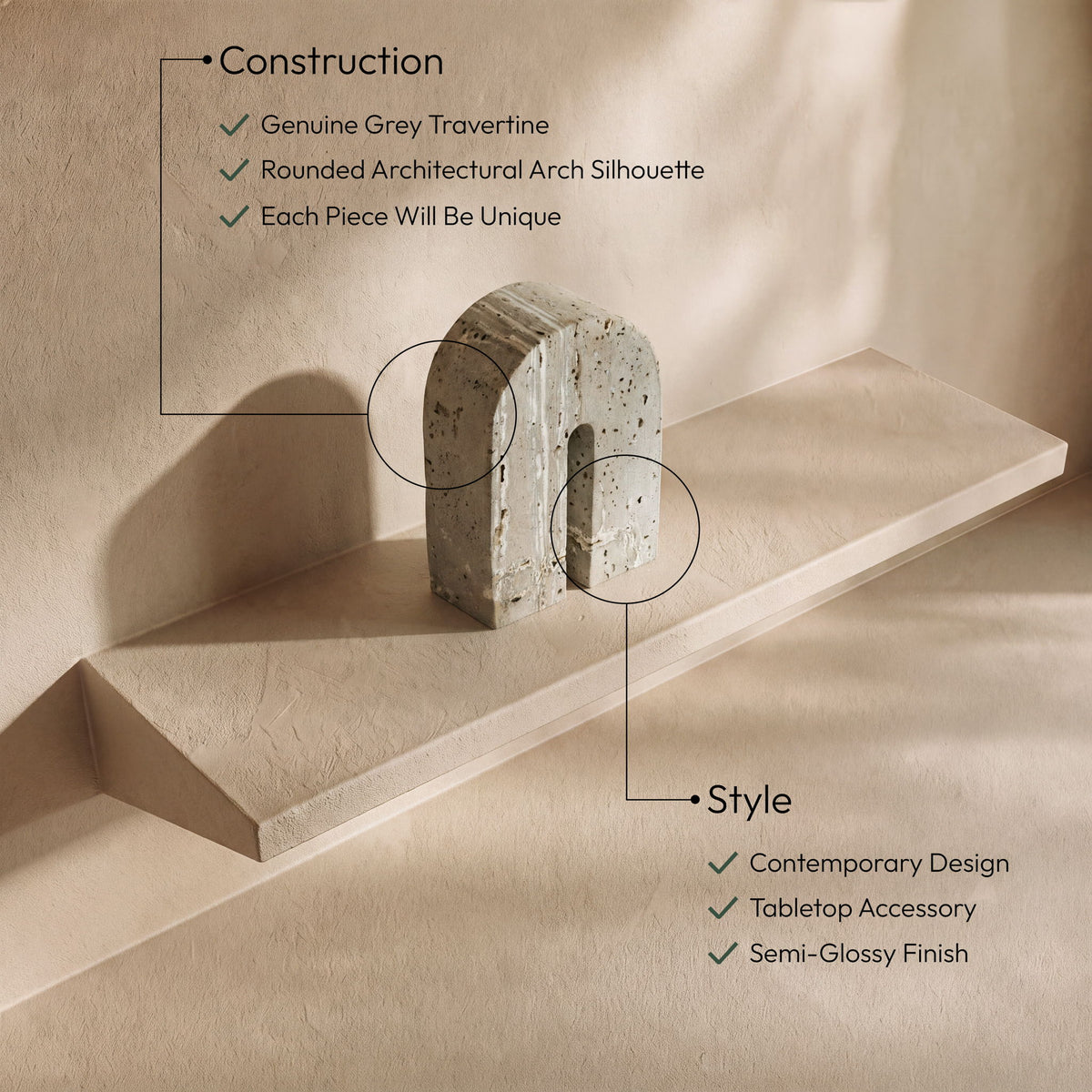 Phillipe - Genuine Travertine Bookend