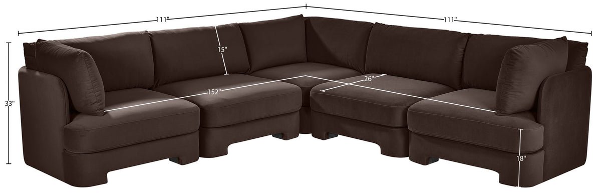 Hammond - Velvet Performance Fabric Upholstered 5 Piece Corner Sectional