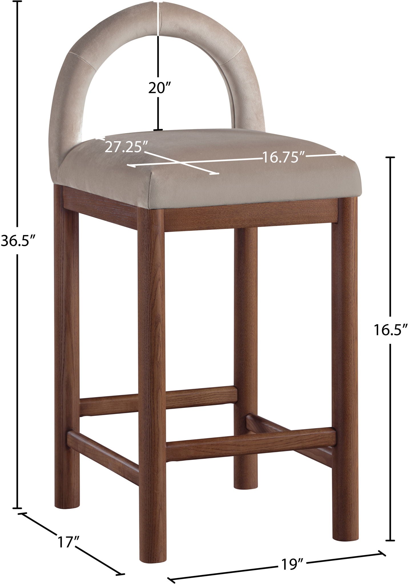 Conrad - Velvet Counter Stool With Brown Legs