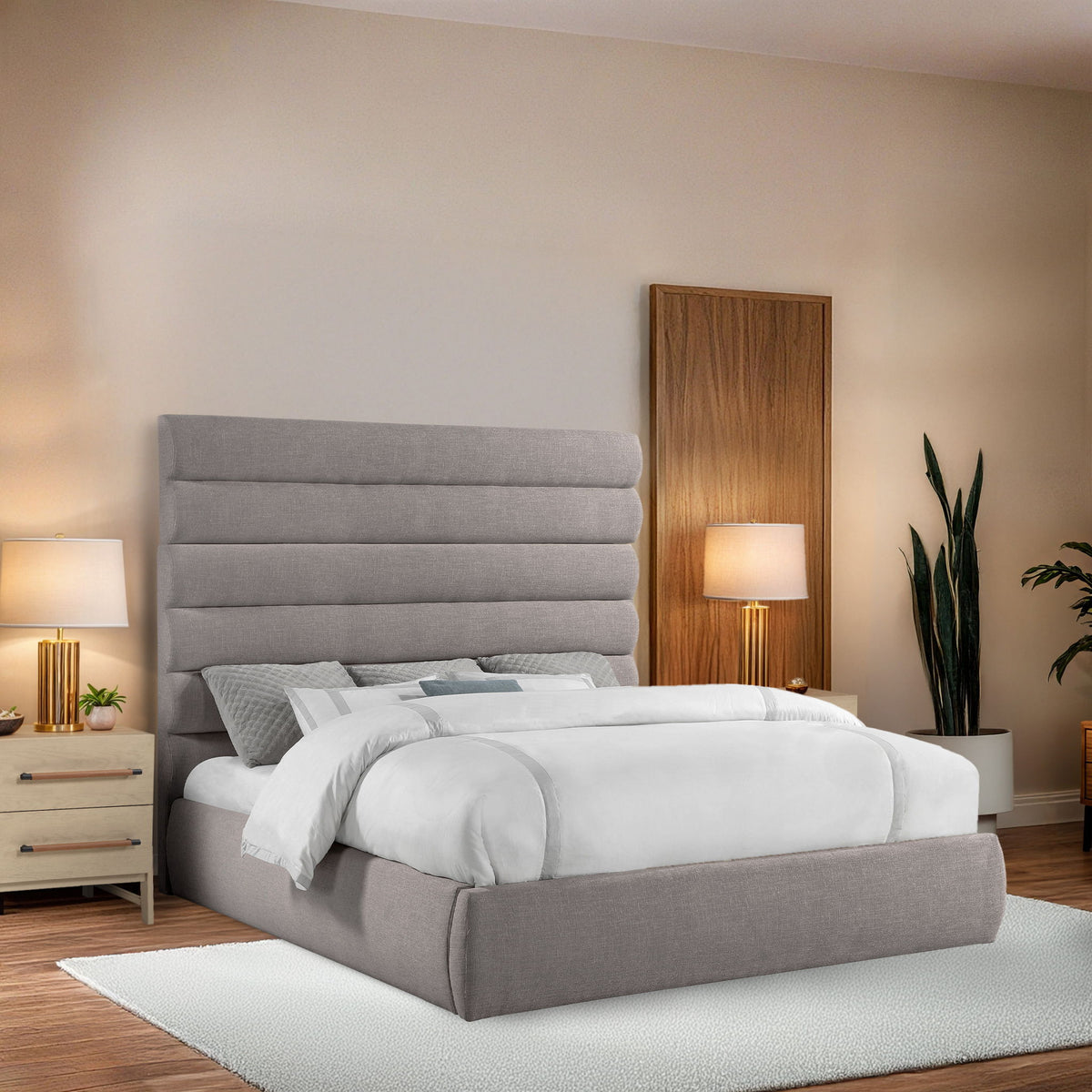 Adam - Linen Fabric Bed With 70.5" Headboard