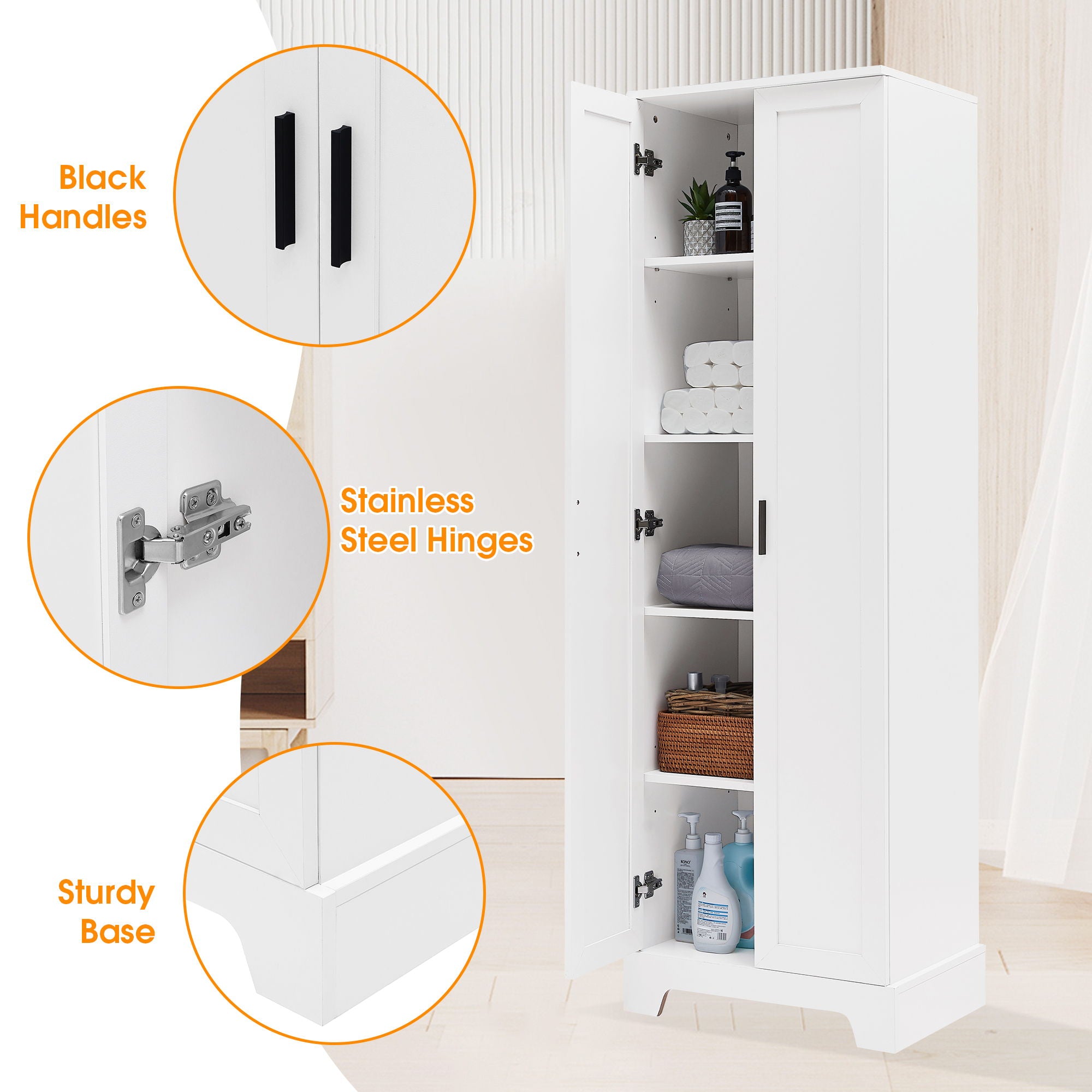 Storage Cabinet With 2 Doors For Bathroom Or Office, Adjustable Shelf - White