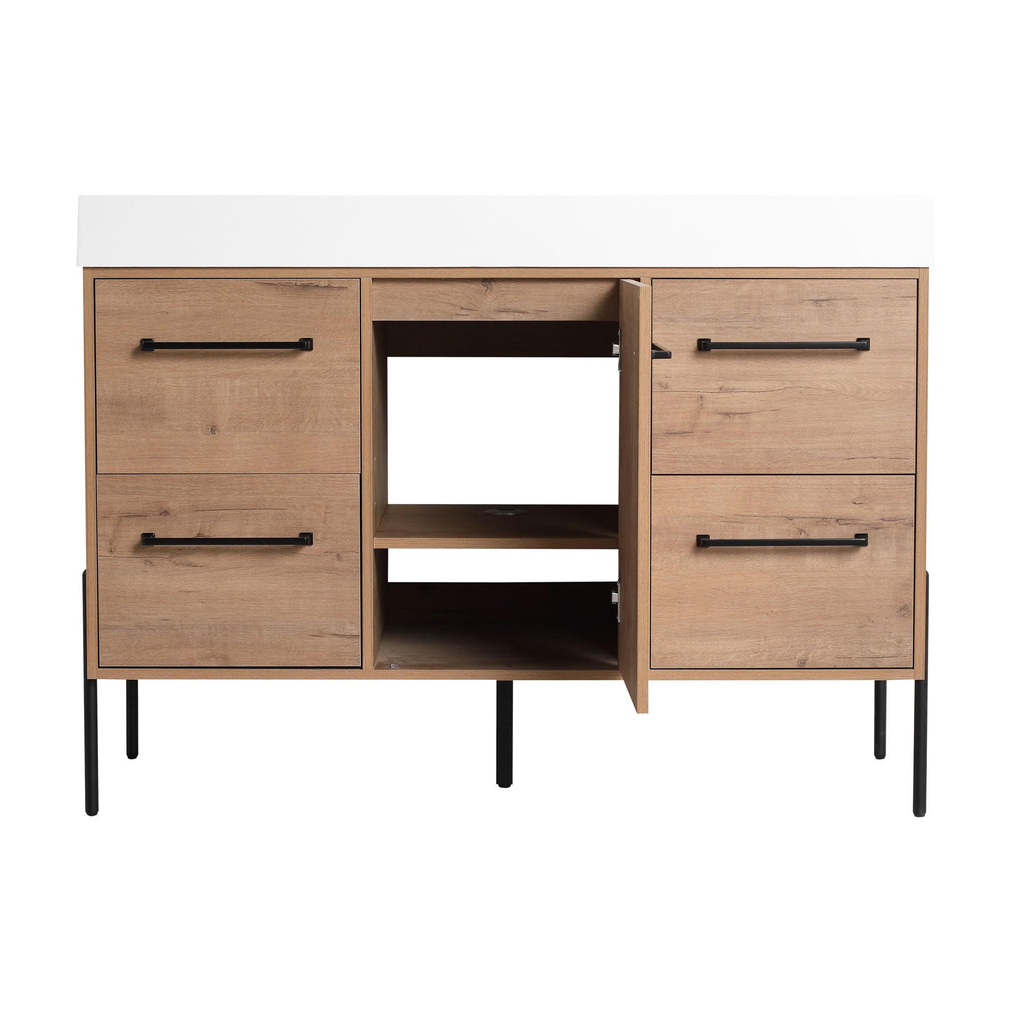 48" Freestanding Bathroom Vanity With Sink, Soft Close Cabinet Doors, 4 Drawers - Imitative Oak