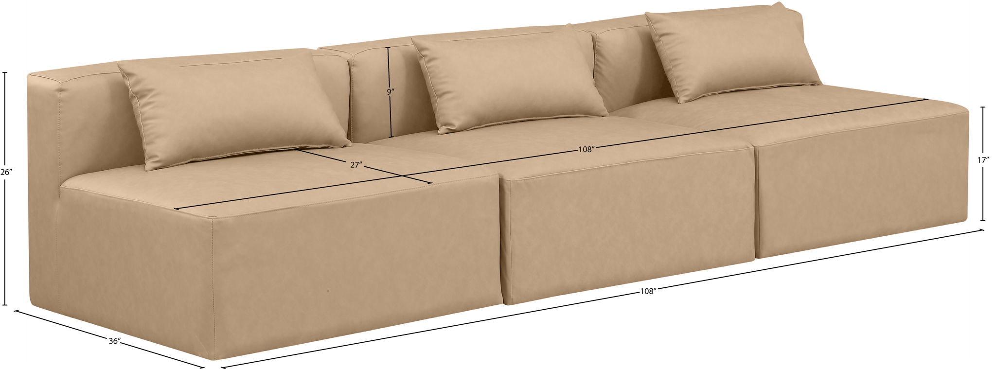 Cube - Modular 3 Piece Armless Sofa - Tan
