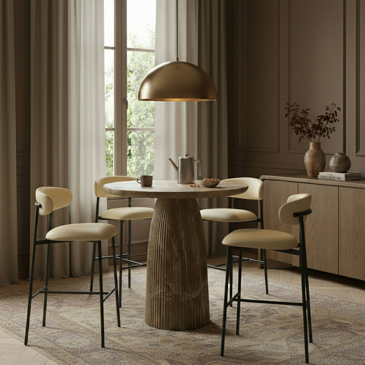 Lupita - Vegan Leather Upholstered Bar Stool (Set of 2) - Cream / Matte Black