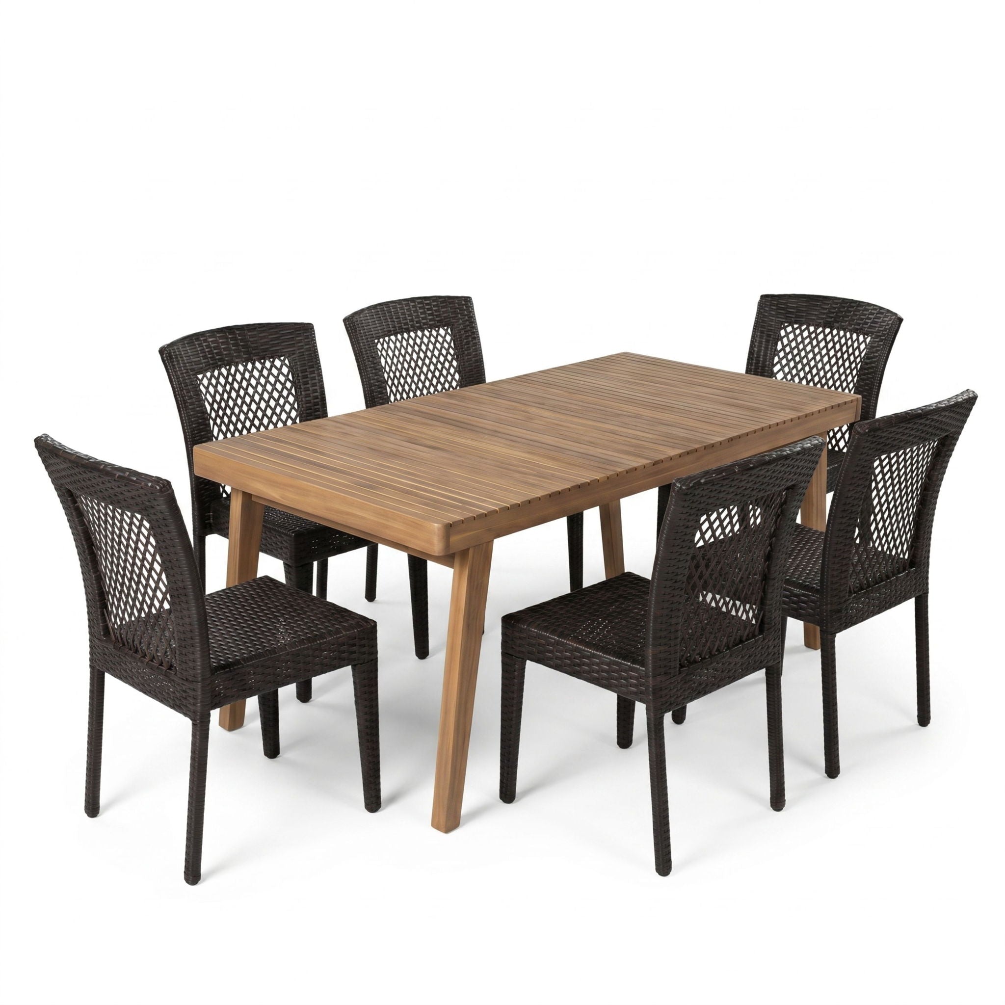 7 Piece Outdoor Patio Dining Set With Table & 6 Chairs - Brown / Brown Multi